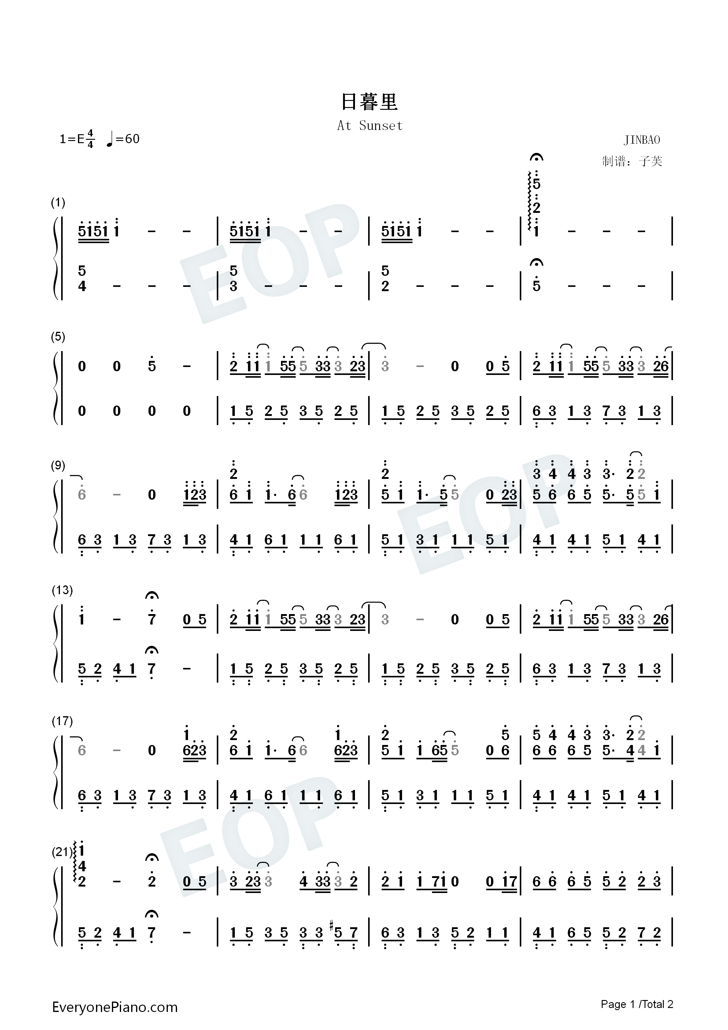 日暮里钢琴简谱_JINBAO演唱