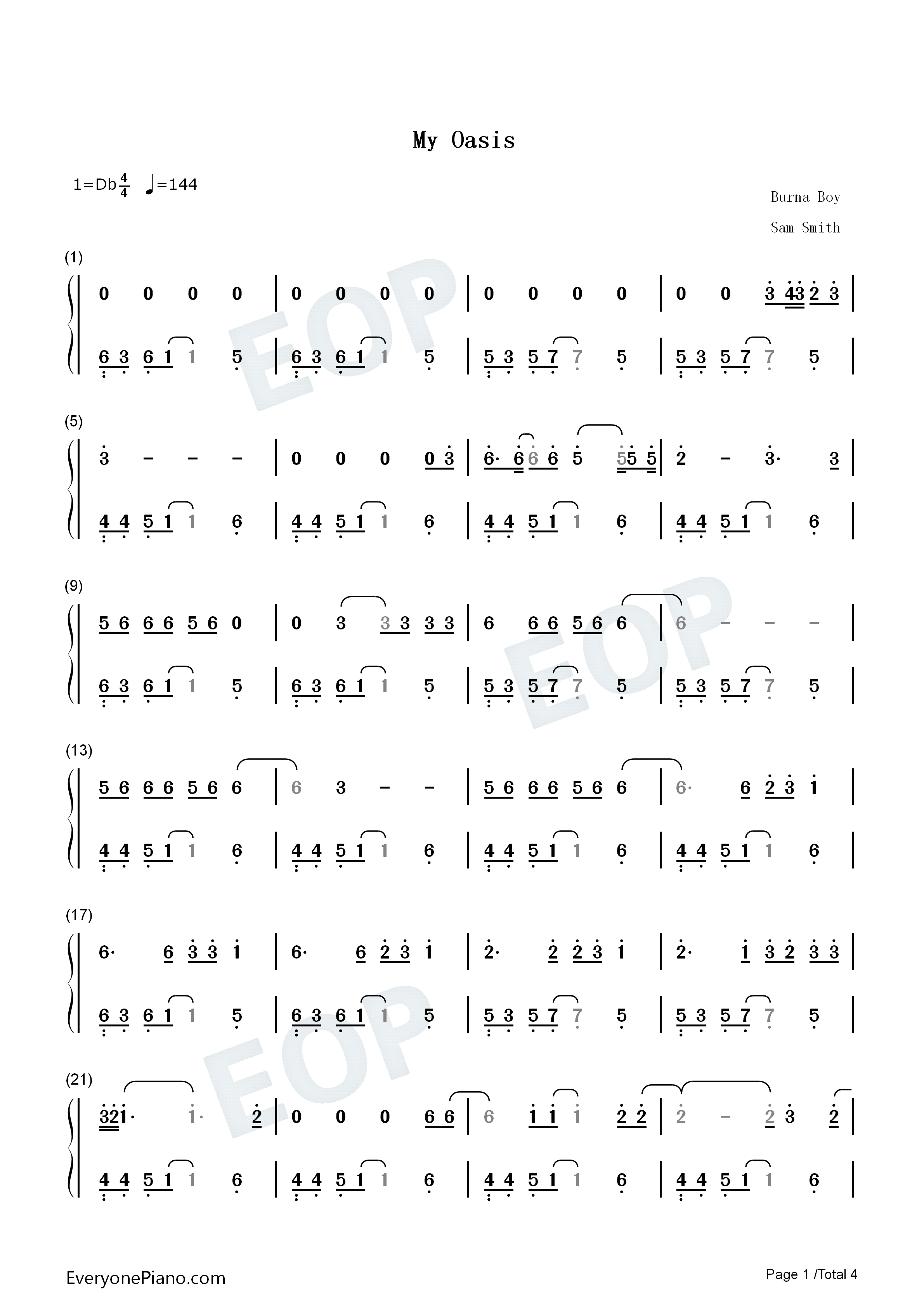 My_Oasis钢琴简谱_Sam_Smith_Burna_Boy演唱