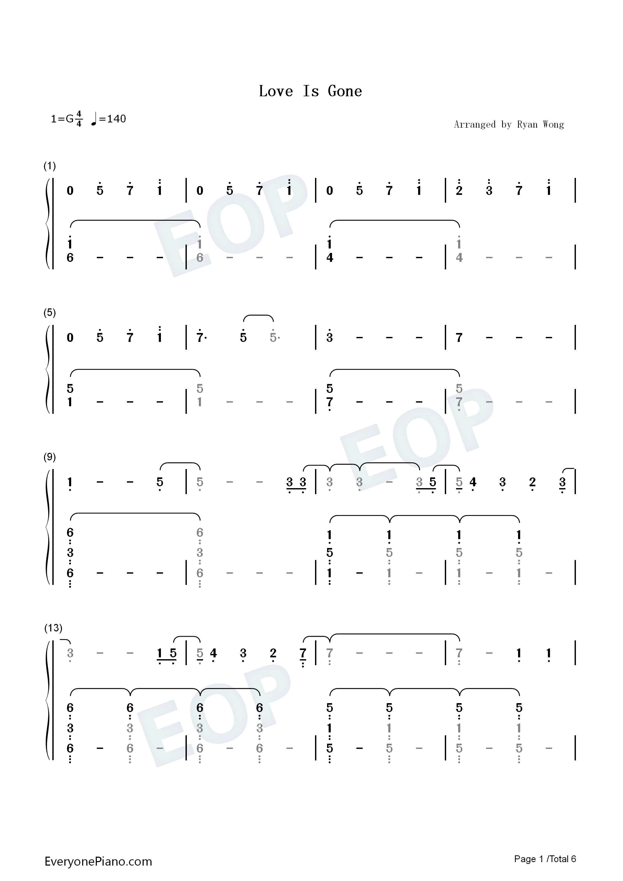 Love_Is_Gone钢琴简谱_Slander_Dylan_Matthew演唱