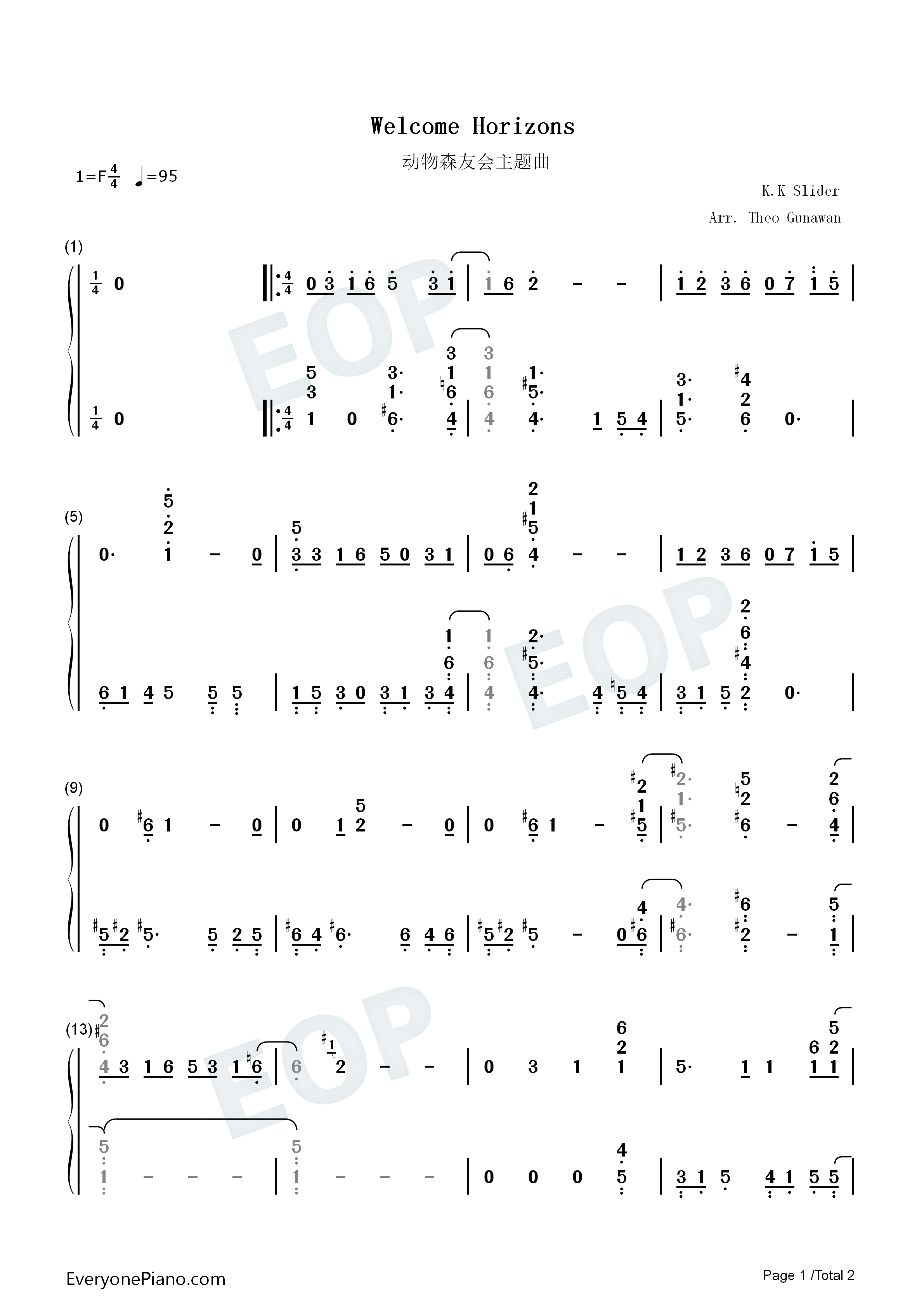 Welcome_Horizons钢琴简谱_Nintendo_Sound_Team演唱