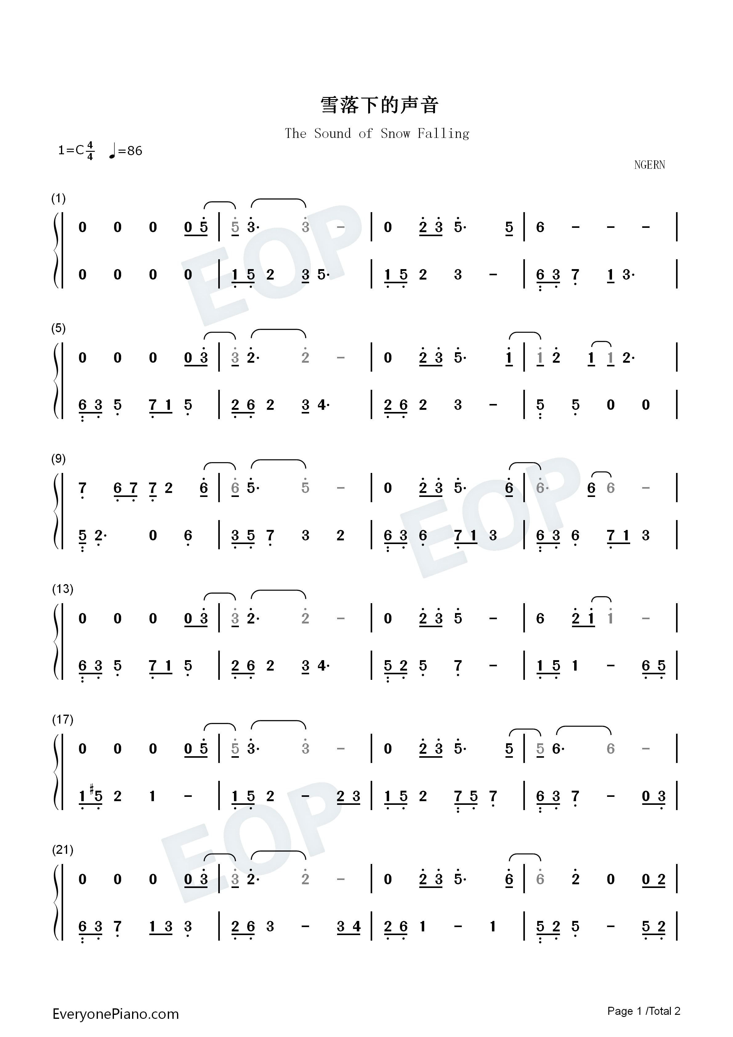 雪落下的声音钢琴简谱_陆虎_周深演唱