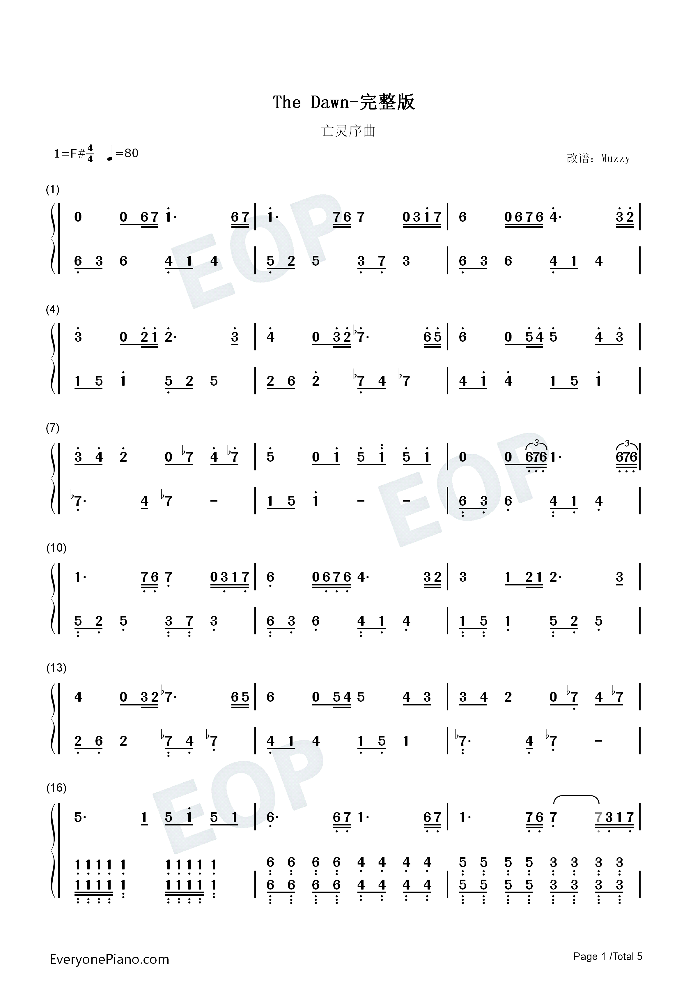 The_Dawn钢琴简谱_Dreamtale演唱