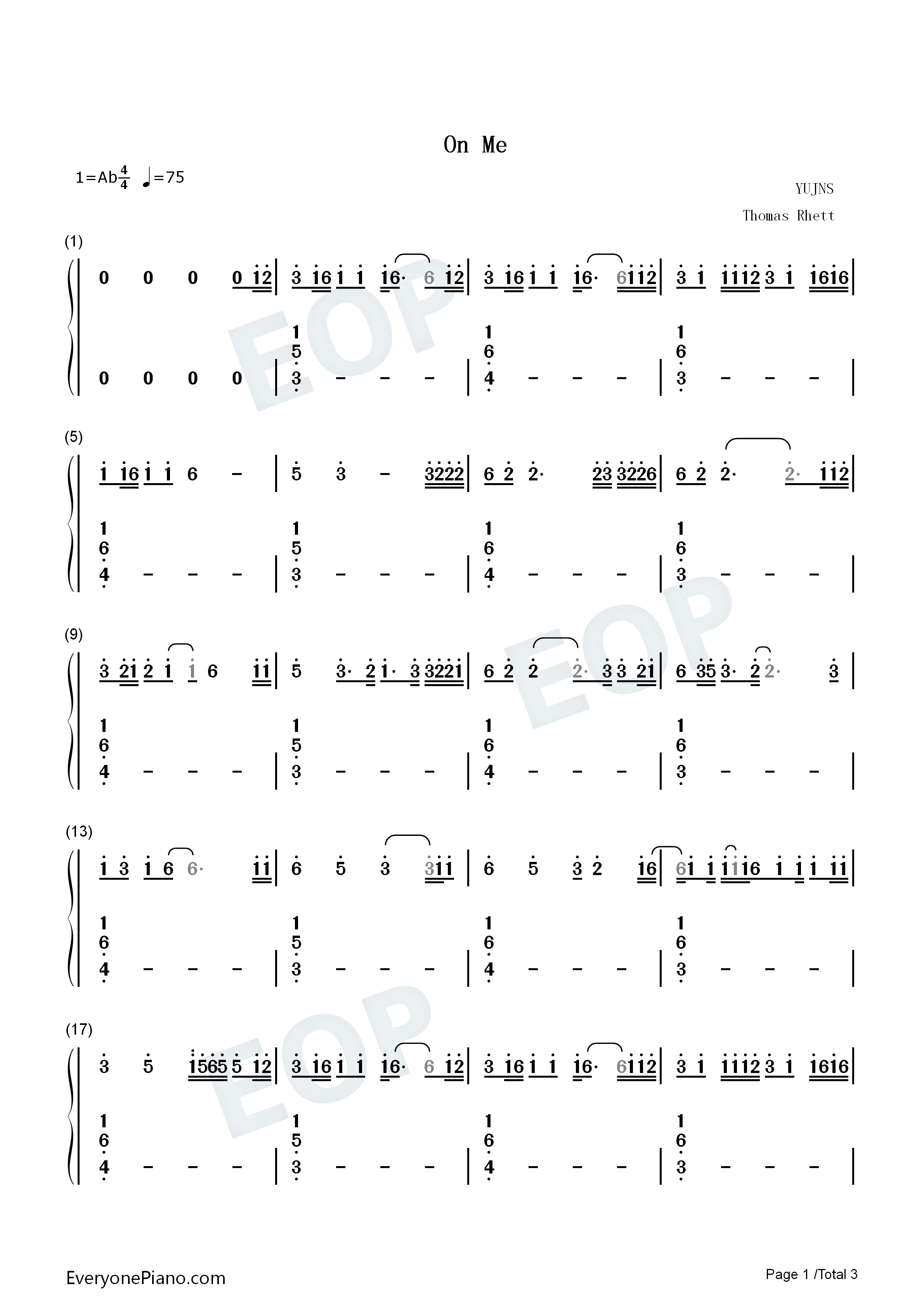 On_Me钢琴简谱_Thomas_Rhett_Kane_Brown_Ava_Max演唱