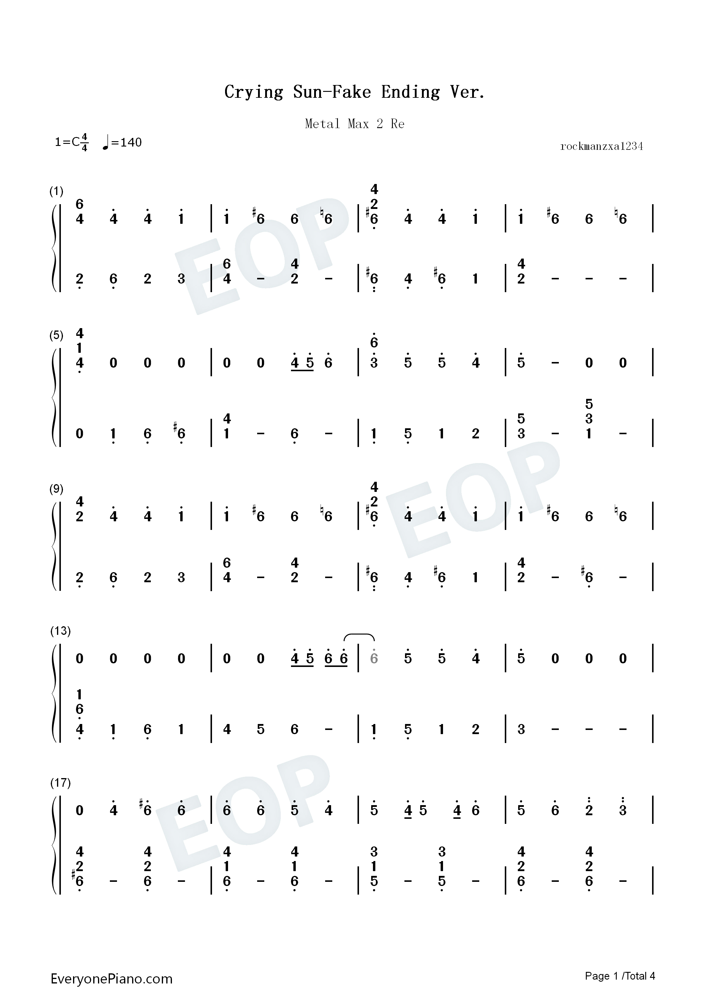 Crying_Sun钢琴简谱_Tomoko演唱