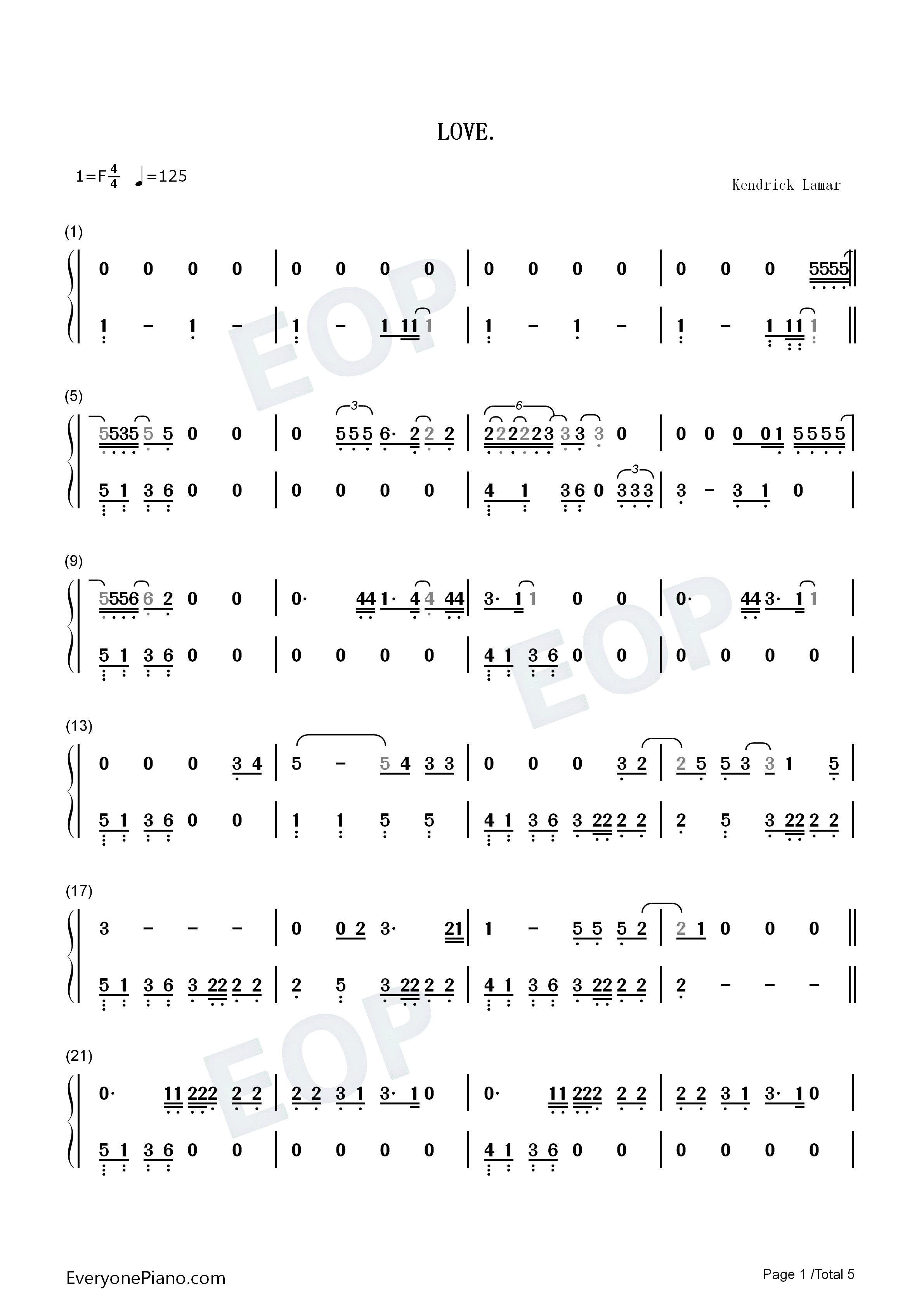 Love钢琴简谱_Kendrick_Lamar演唱