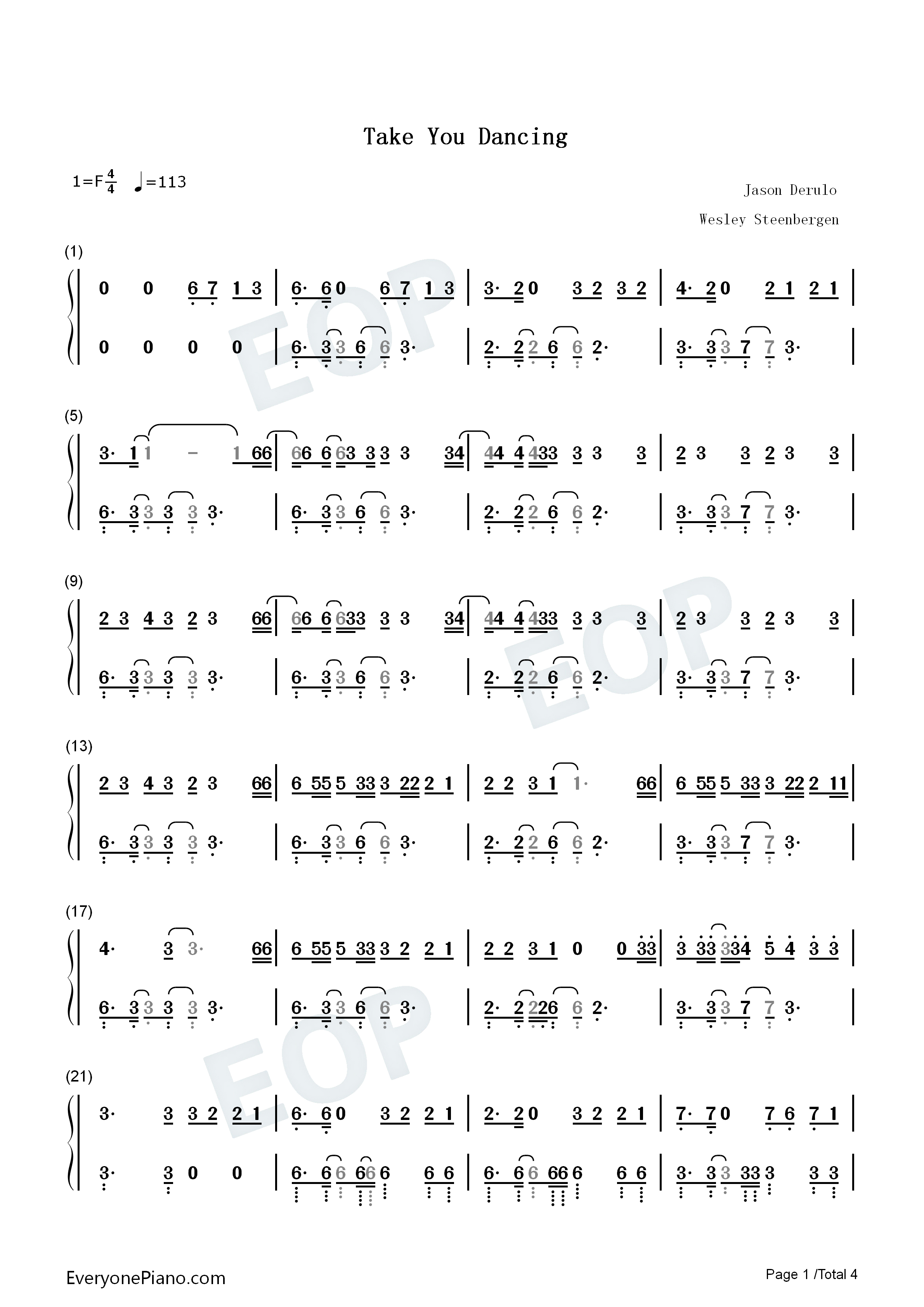 Take_You_Dancing钢琴简谱_Jason_Derulo演唱