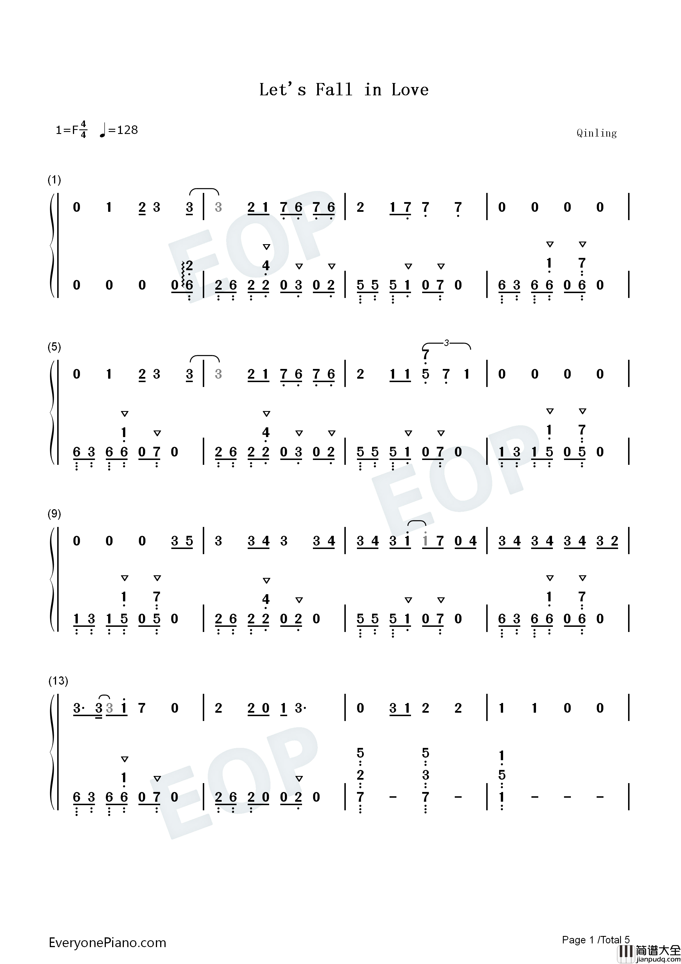 Lets_Fall_in_Love_for_the_Night钢琴简谱_Finneas演唱