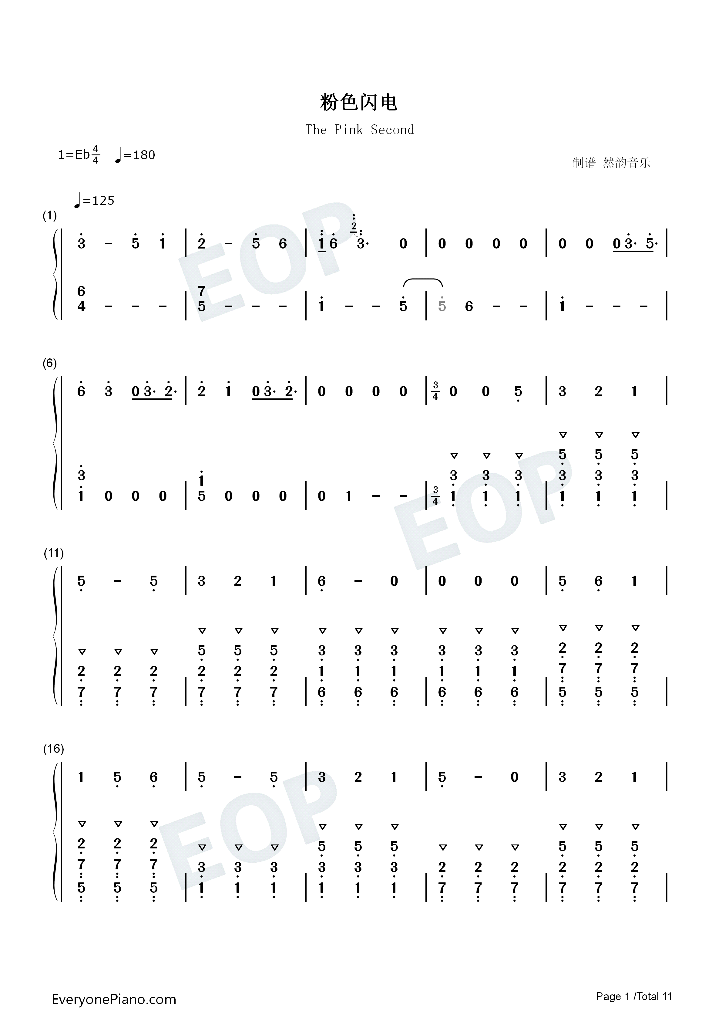 粉色闪电钢琴简谱_R1SE演唱