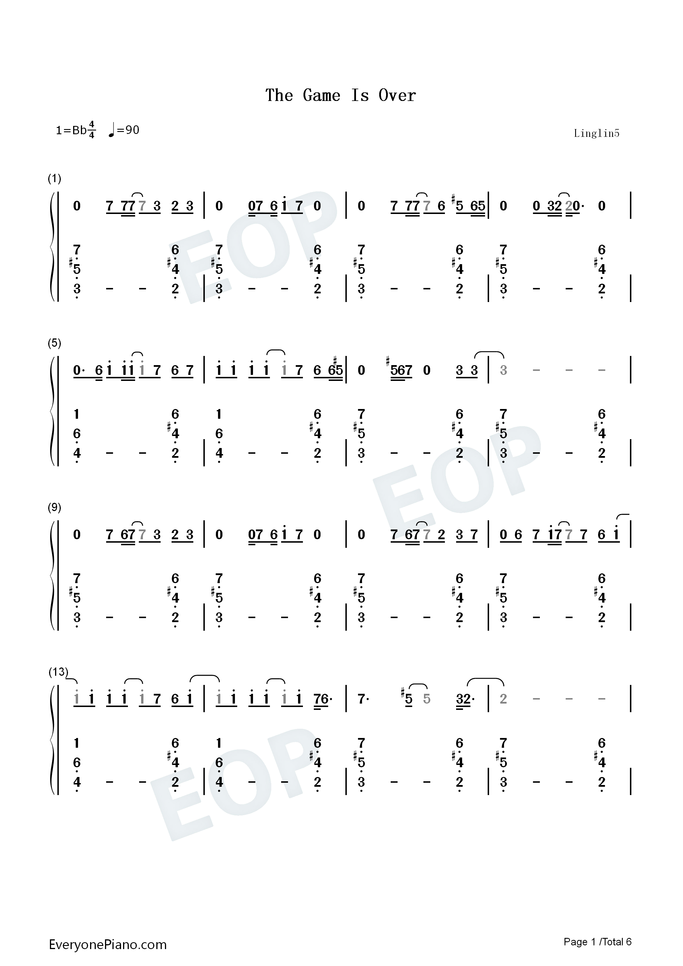 The_Game_Is_Over钢琴简谱_Evanescence演唱