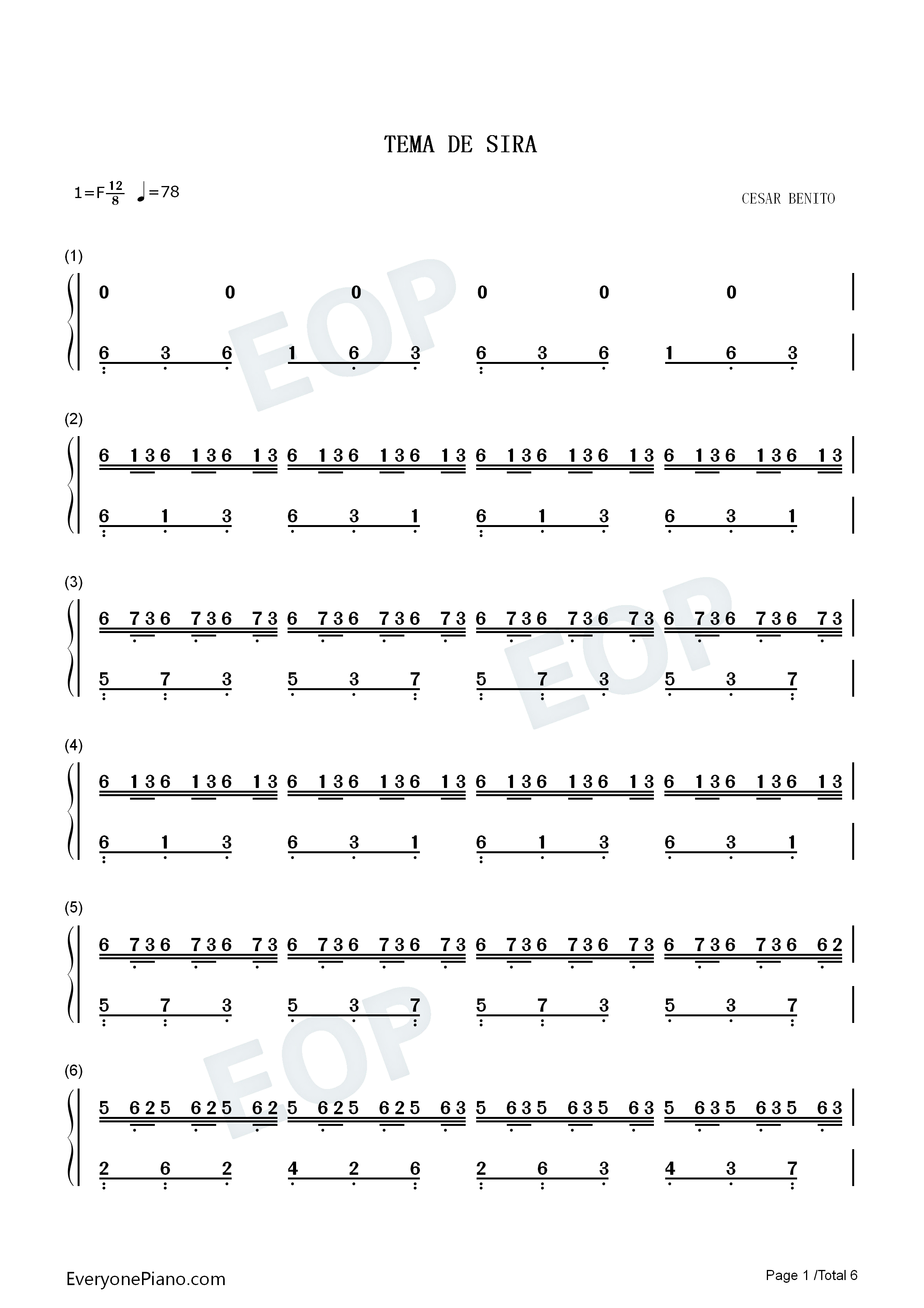 Tema_de_Sira钢琴简谱_Cesar_Benito演唱