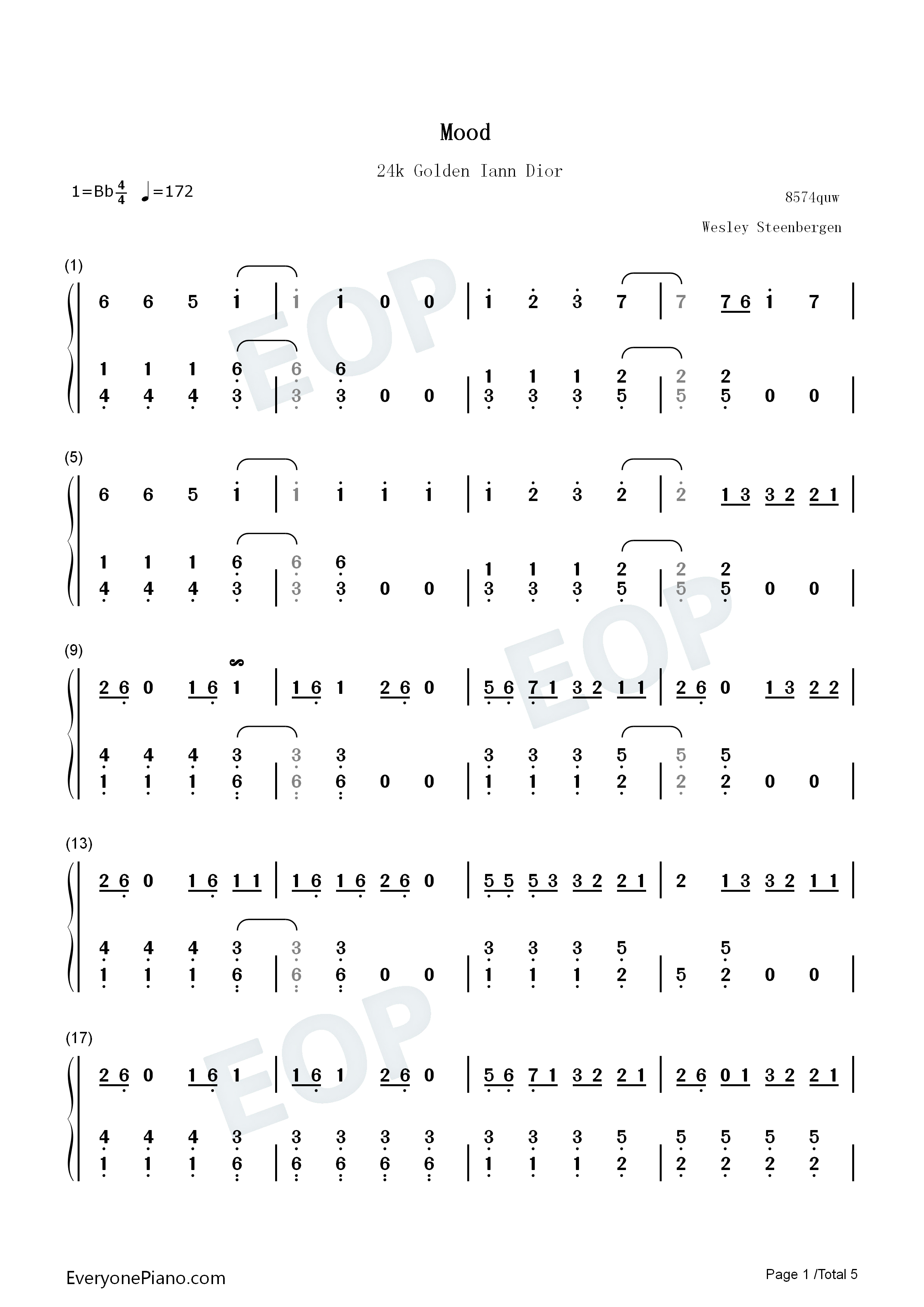 Mood钢琴简谱_24kGoldn_Iann_Dior演唱