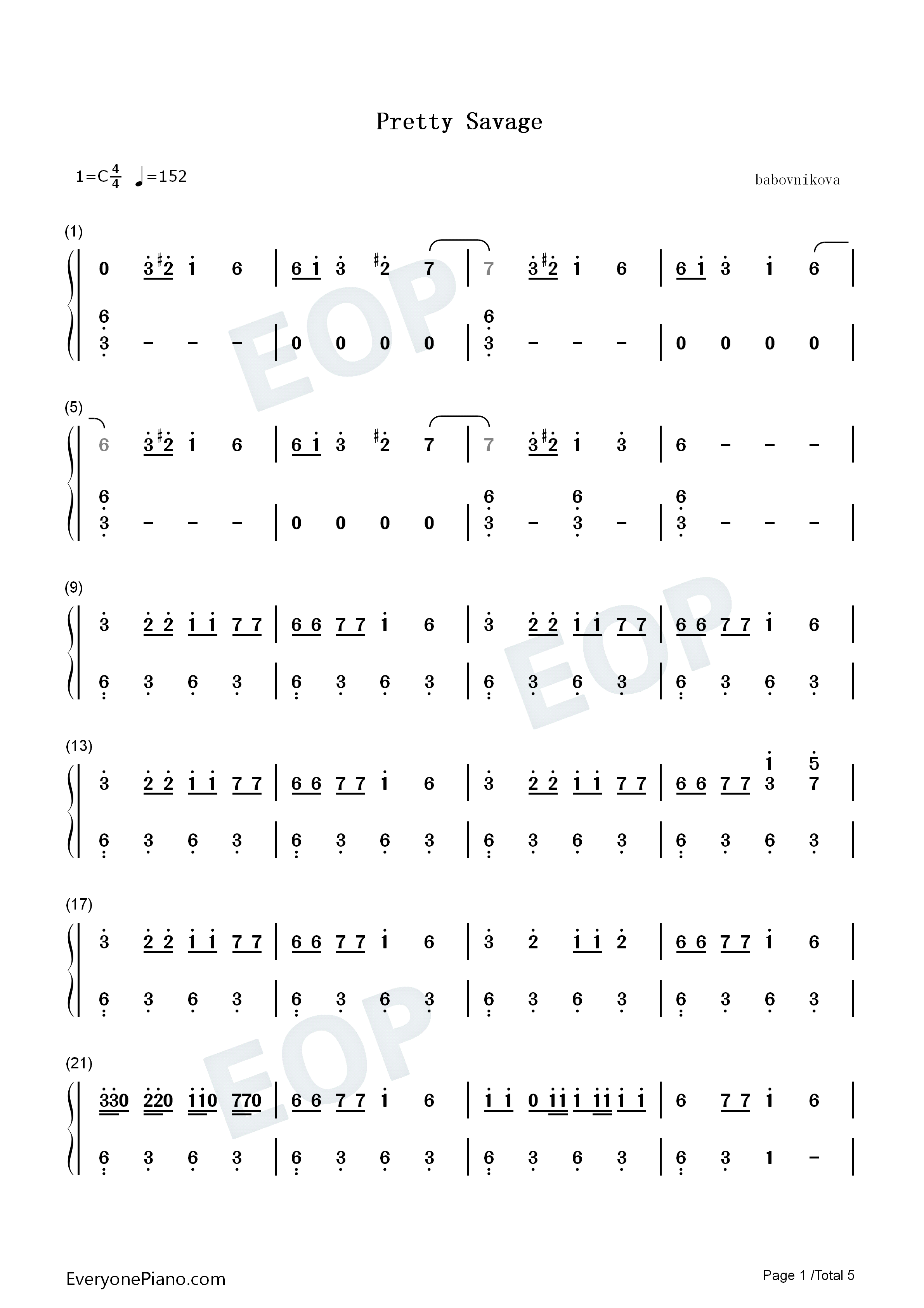 Pretty_Savage钢琴简谱_Blackpink演唱