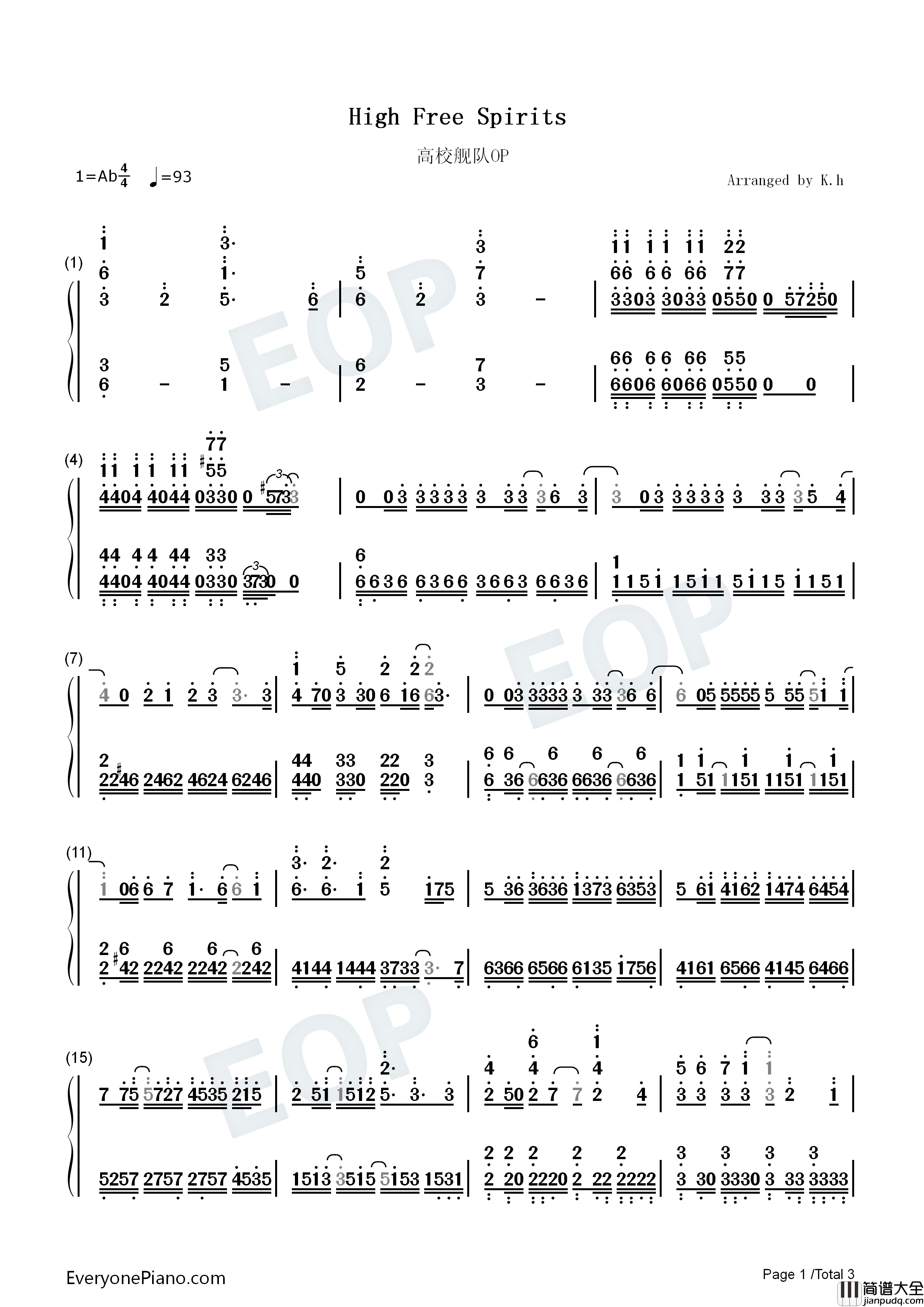 High_Free_Spirits钢琴简谱_TrySail演唱