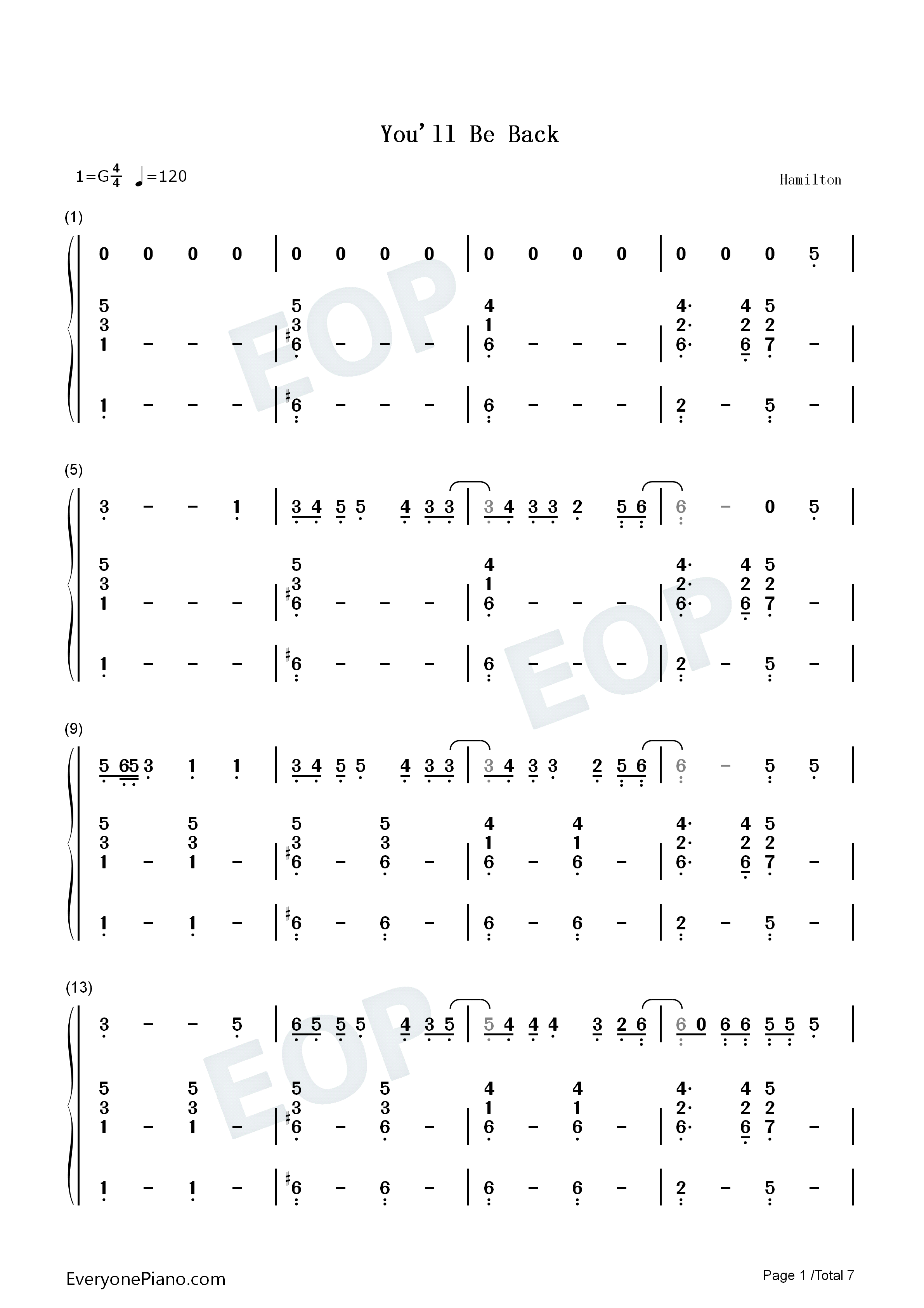 You_Will_Be_Back钢琴简谱_Jonathan_Groff演唱