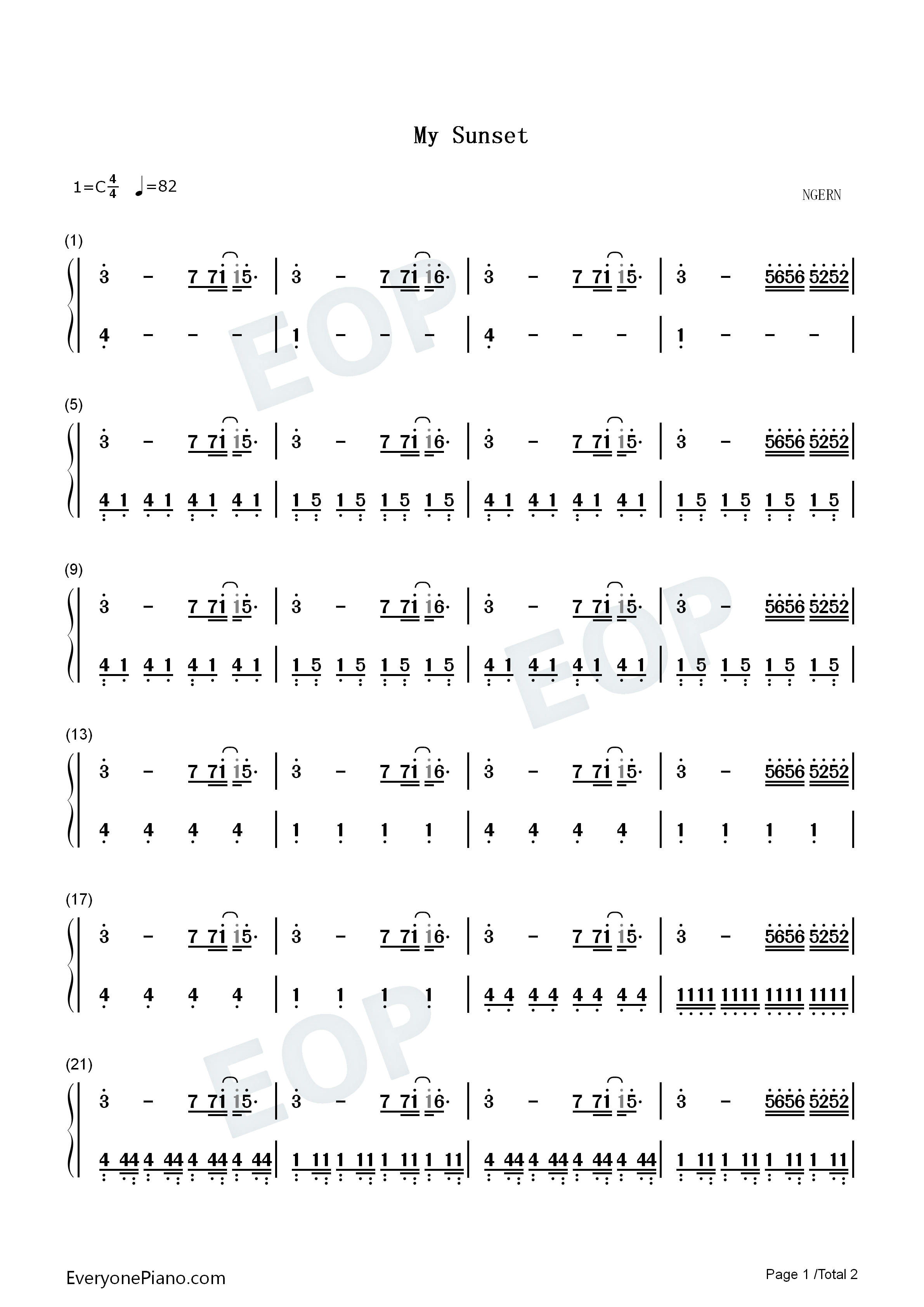 My_Sunset钢琴简谱_Feint演唱