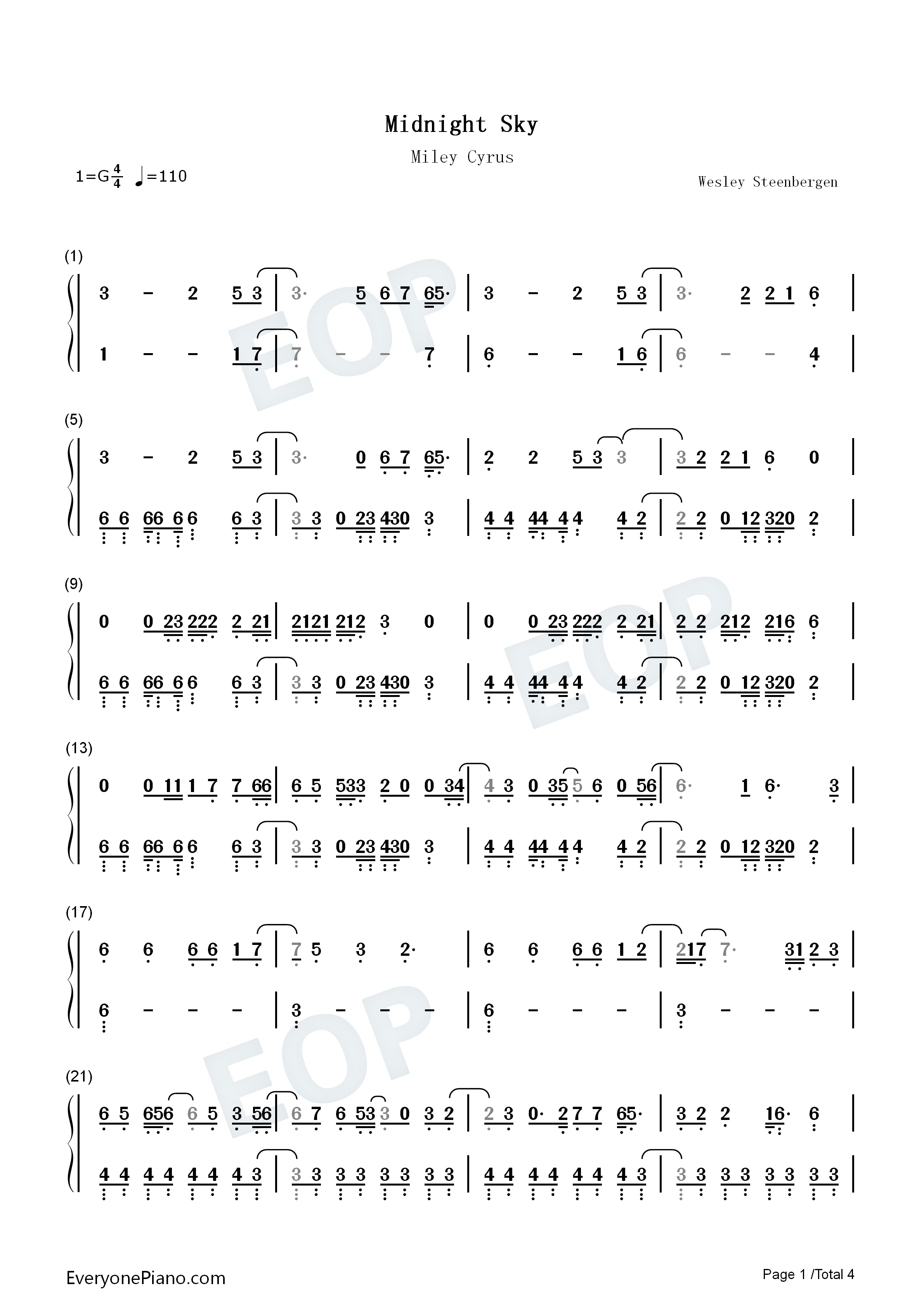 Midnight_Sky钢琴简谱_Miley_Cyrus演唱