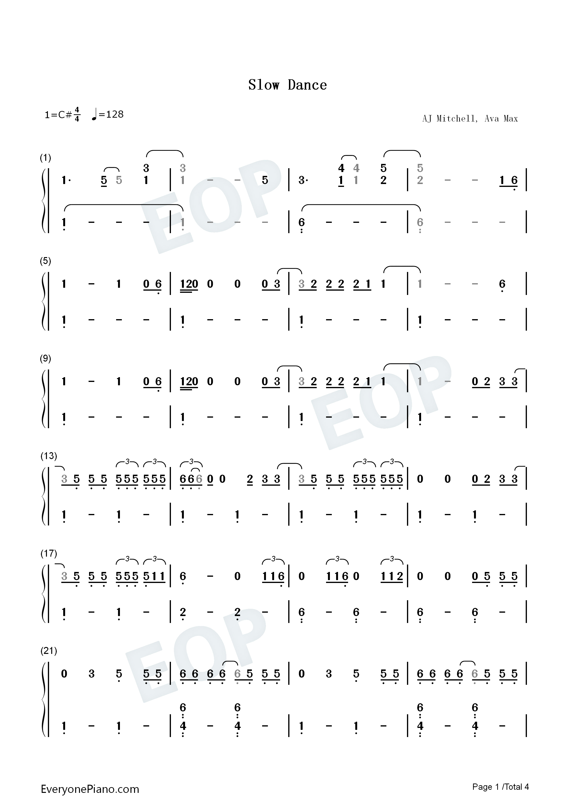 Slow_Dance钢琴简谱_AJ_Mitchell_Ava_Max演唱
