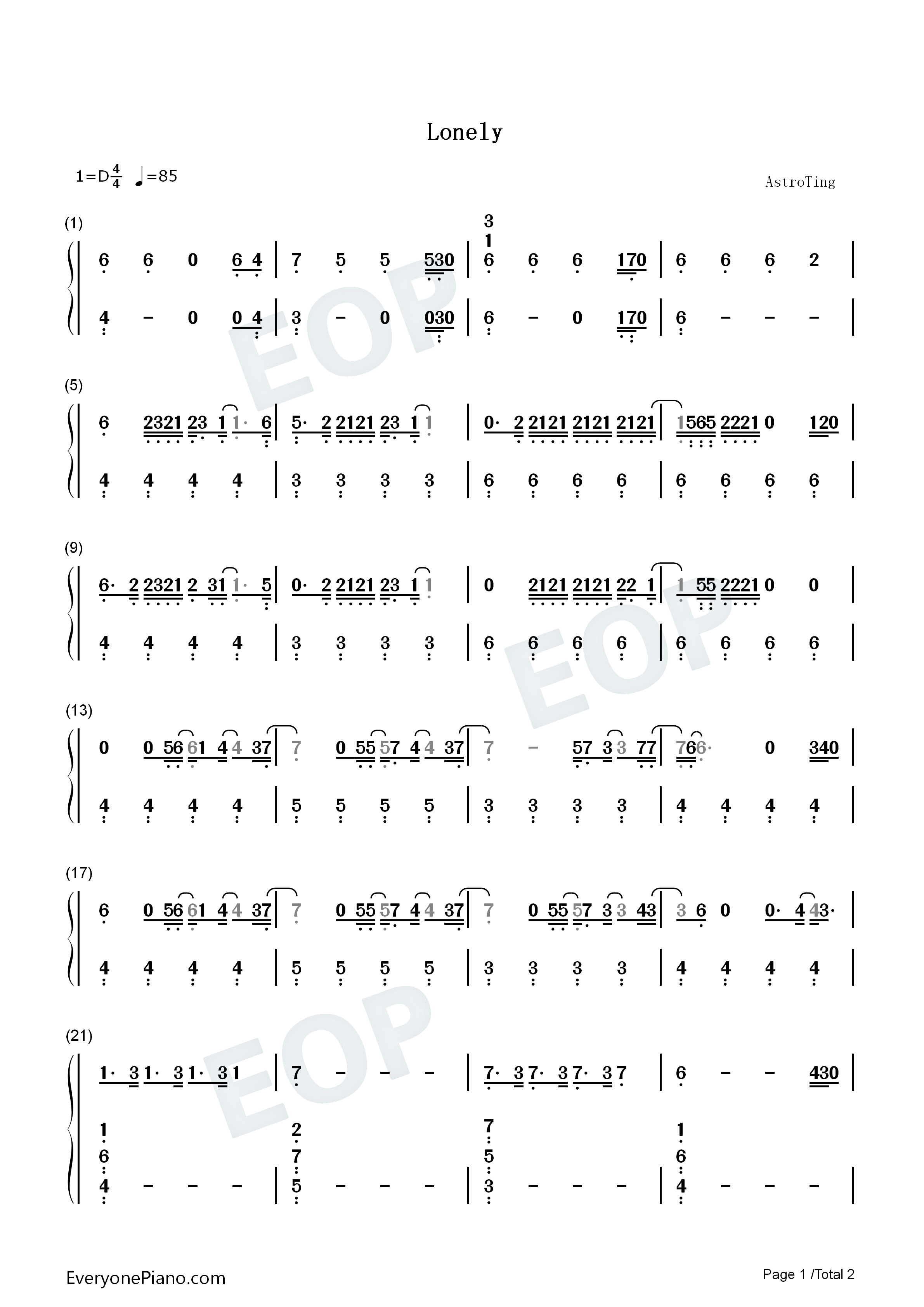 Lonely钢琴简谱_Justin_Bieber_Benny_Blanco演唱