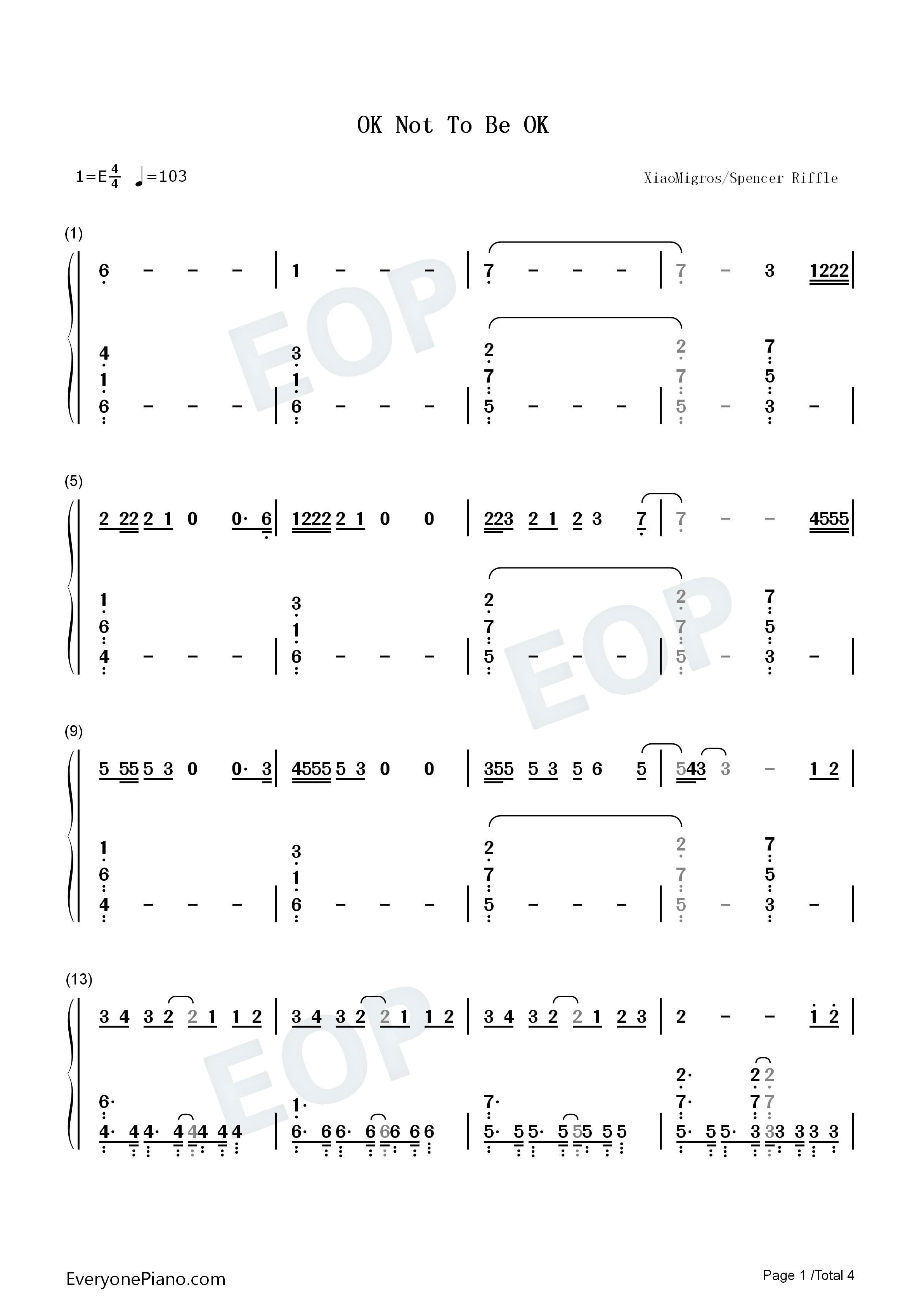 OK_Not_To_Be_OK钢琴简谱_Marshmello_Demi_Lovato演唱