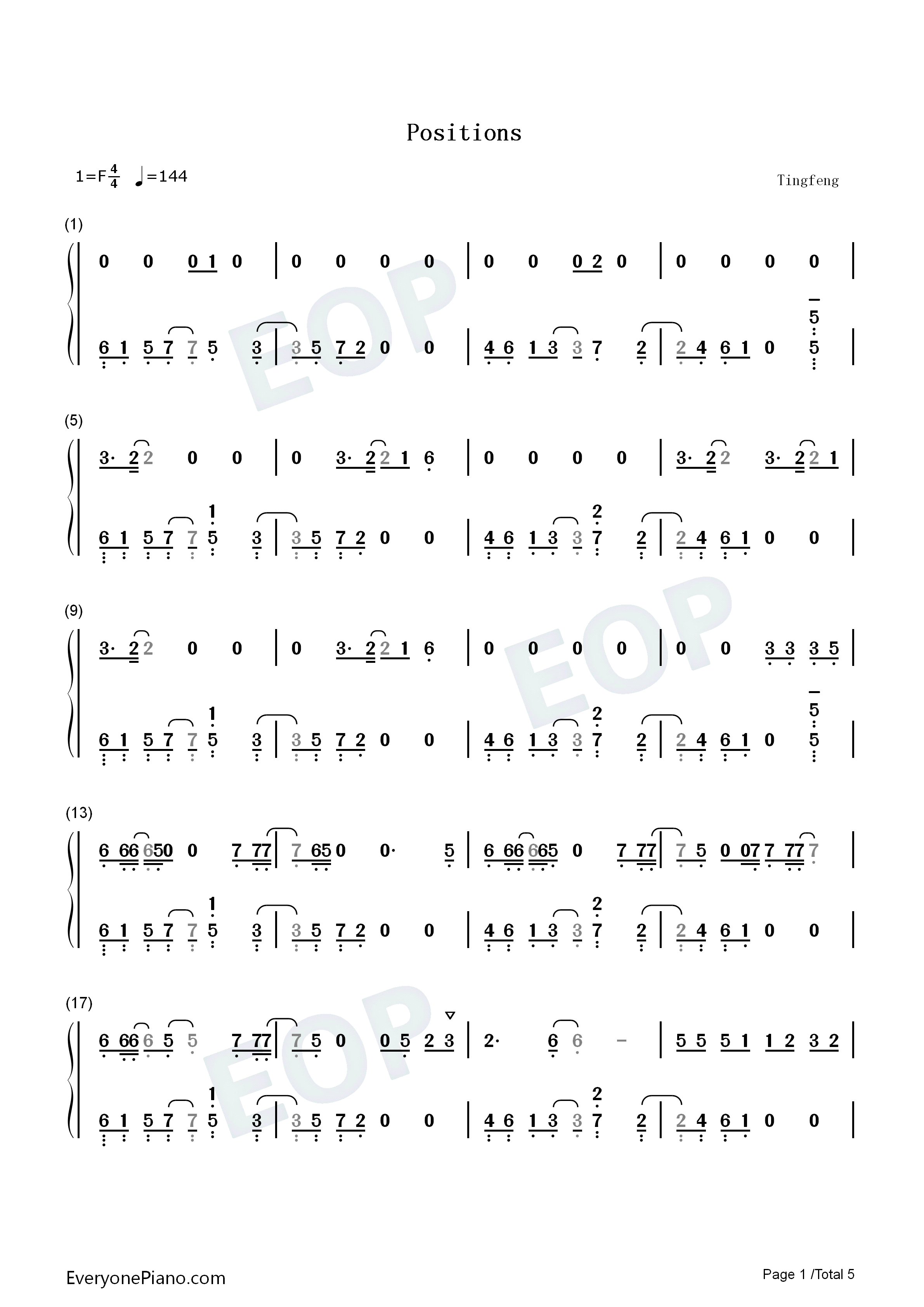 Positions钢琴简谱_Ariana_Grande演唱