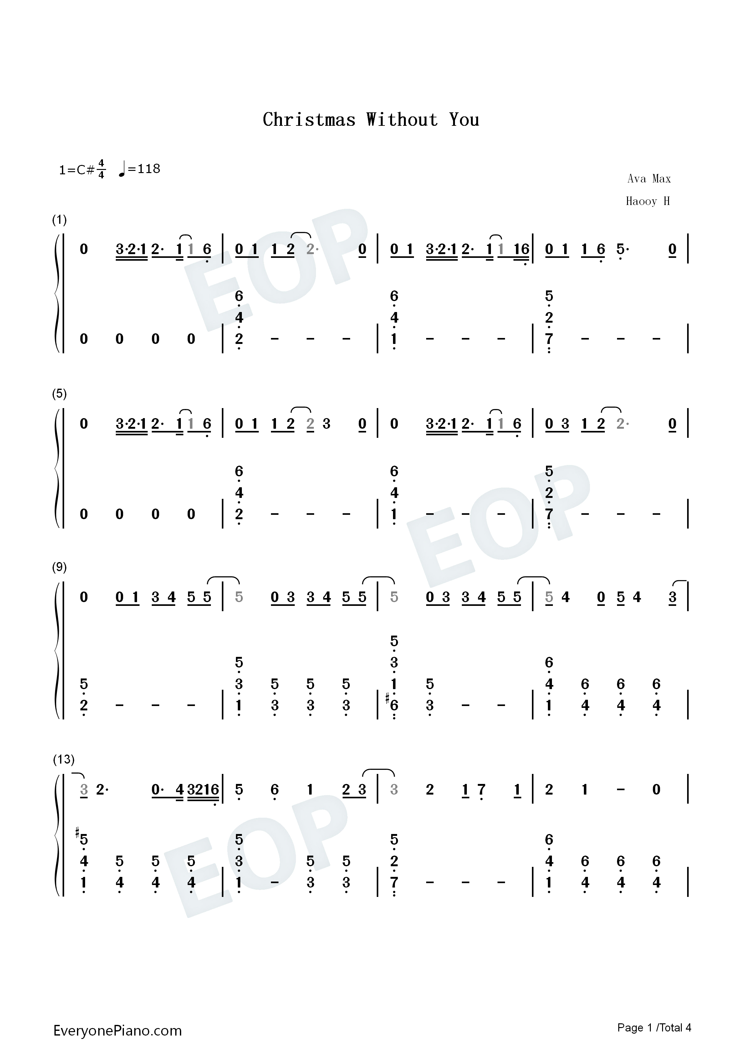 Christmas_Without_You钢琴简谱_Ava_Max演唱