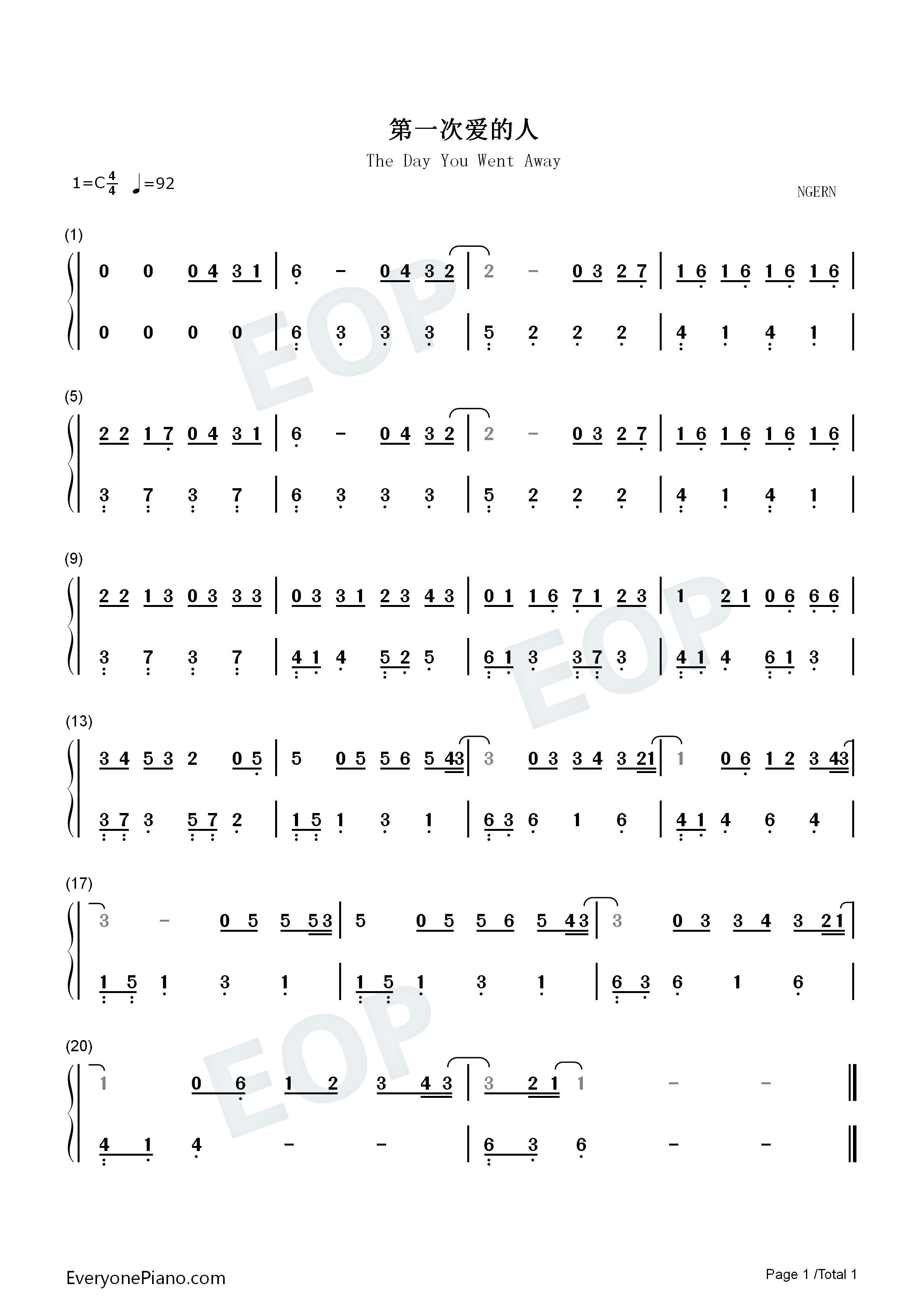 第一次爱的人钢琴简谱_王心凌_M2M演唱