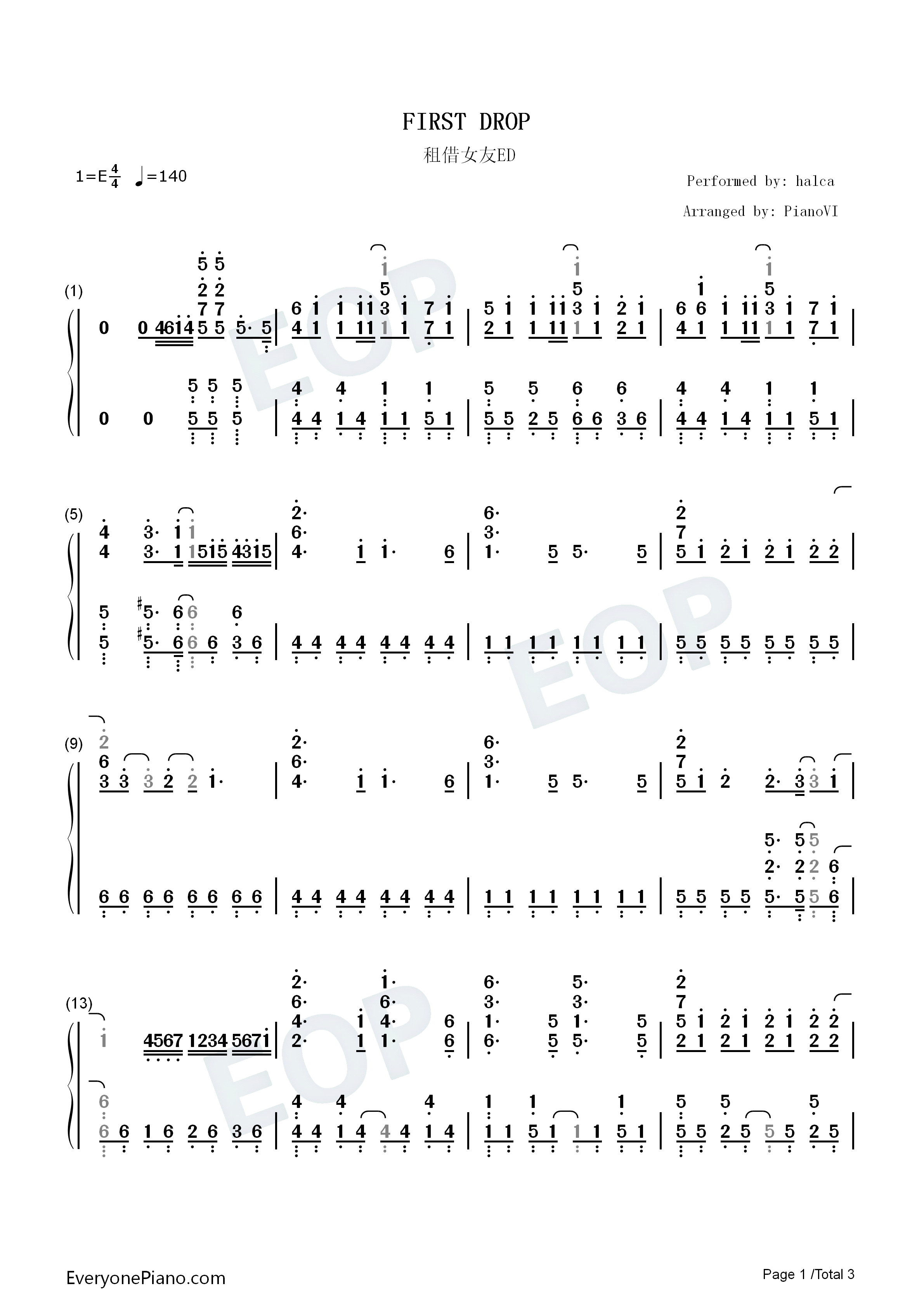 First_Drop钢琴简谱_Halca演唱