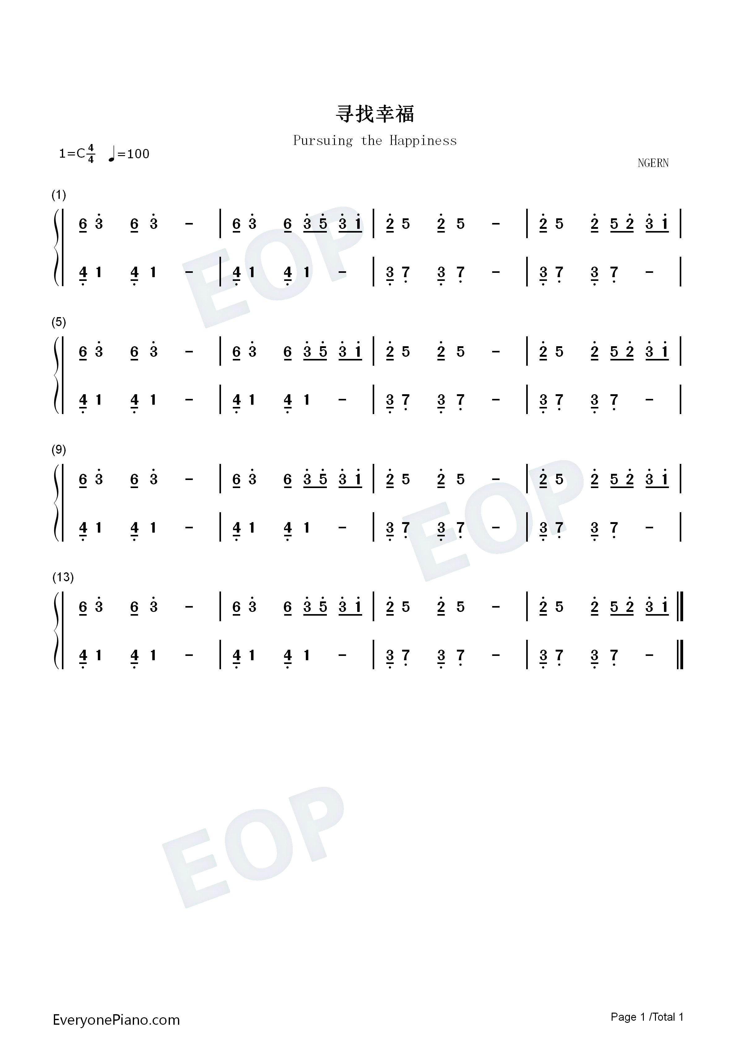 寻找幸福钢琴简谱_Leessang演唱