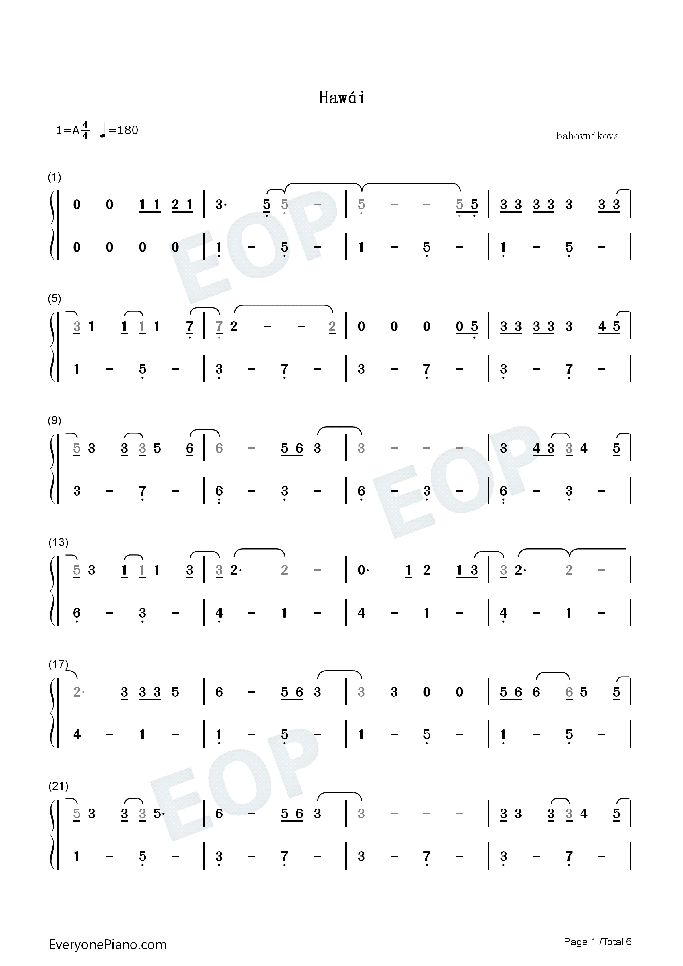 Hawái钢琴简谱_Maluma_The_Weeknd演唱