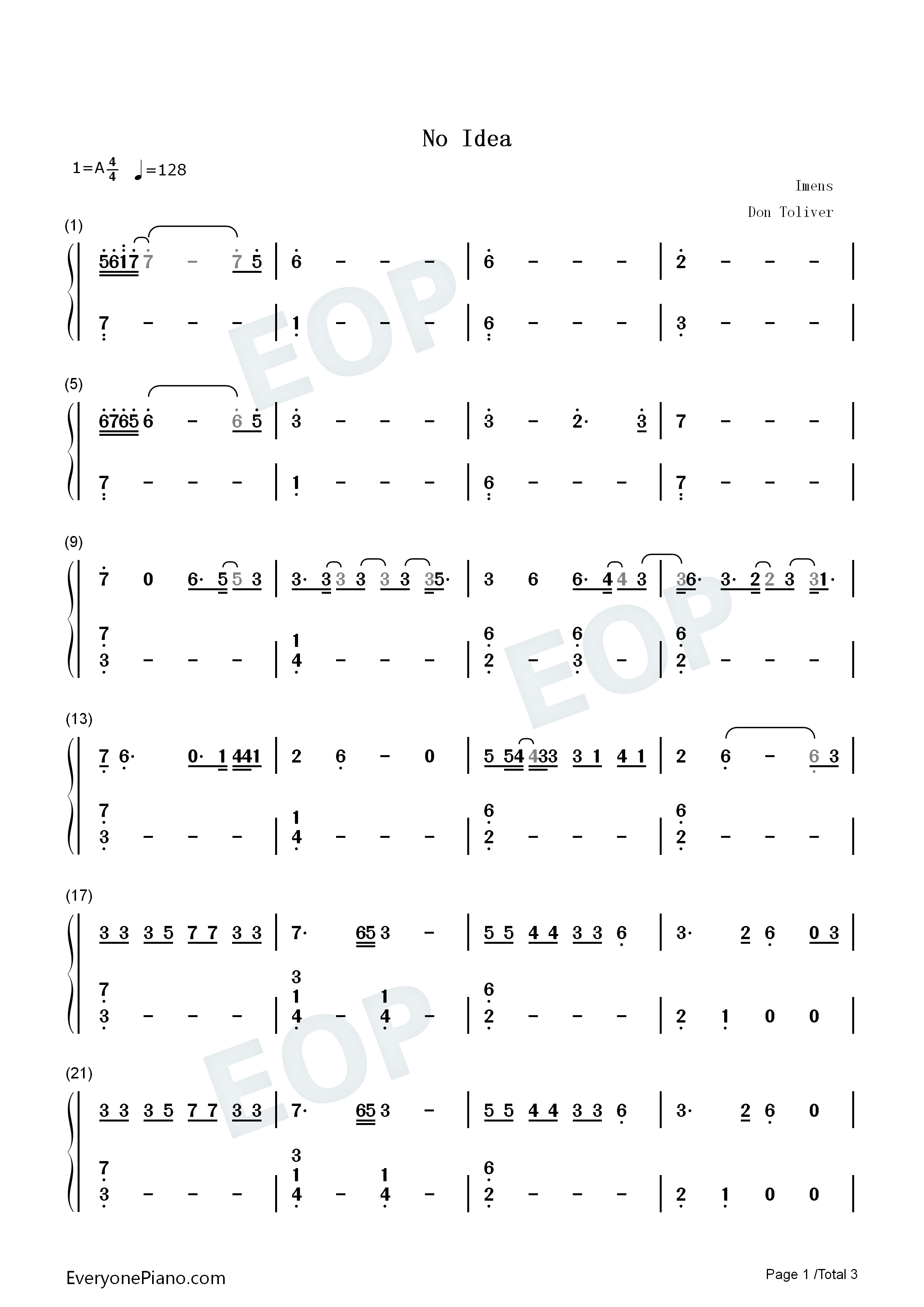 No_Idea钢琴简谱_Don_Toliver演唱