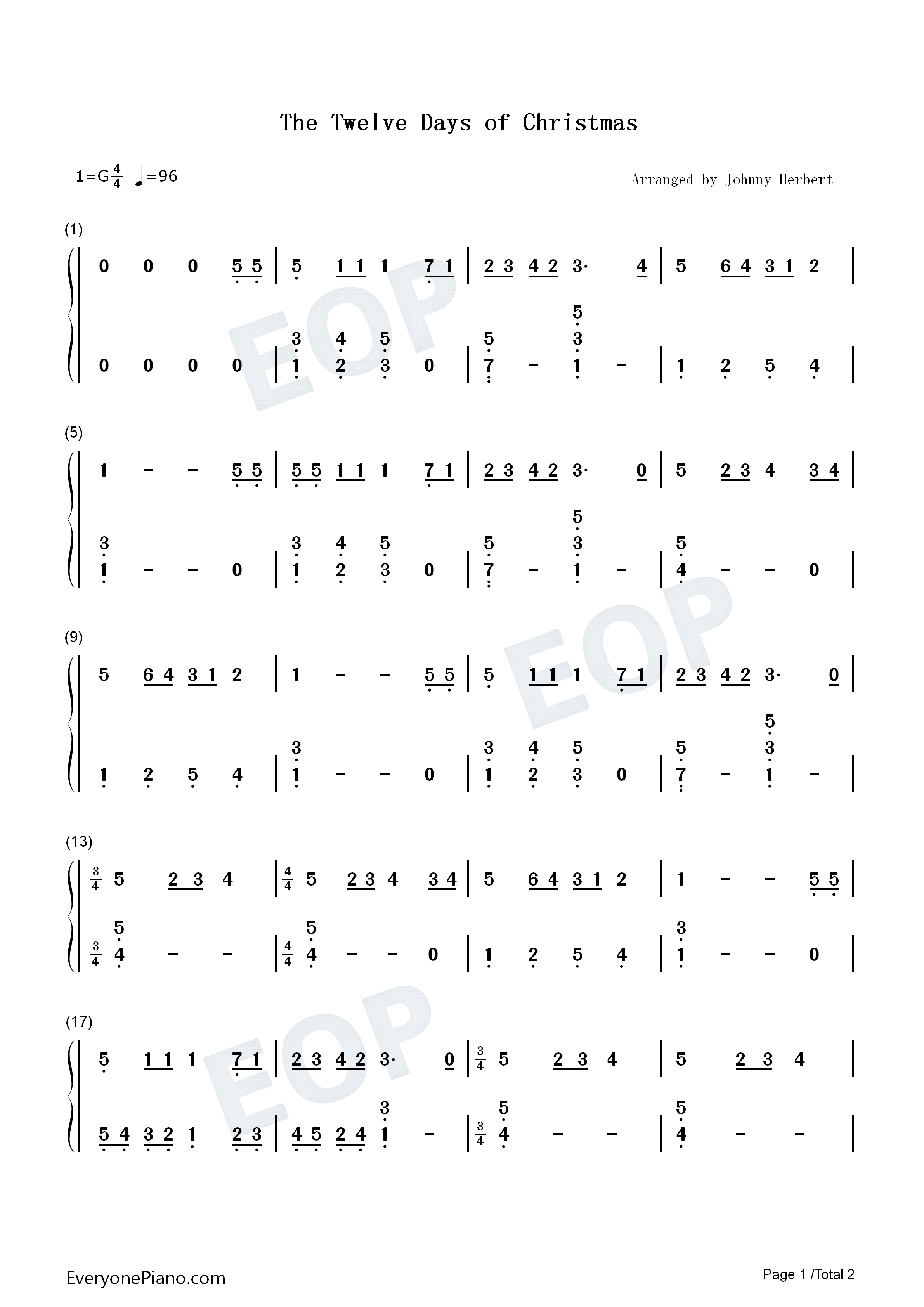 The_Twelve_Days_of_Christmas钢琴简谱_Frederic_Austin演唱