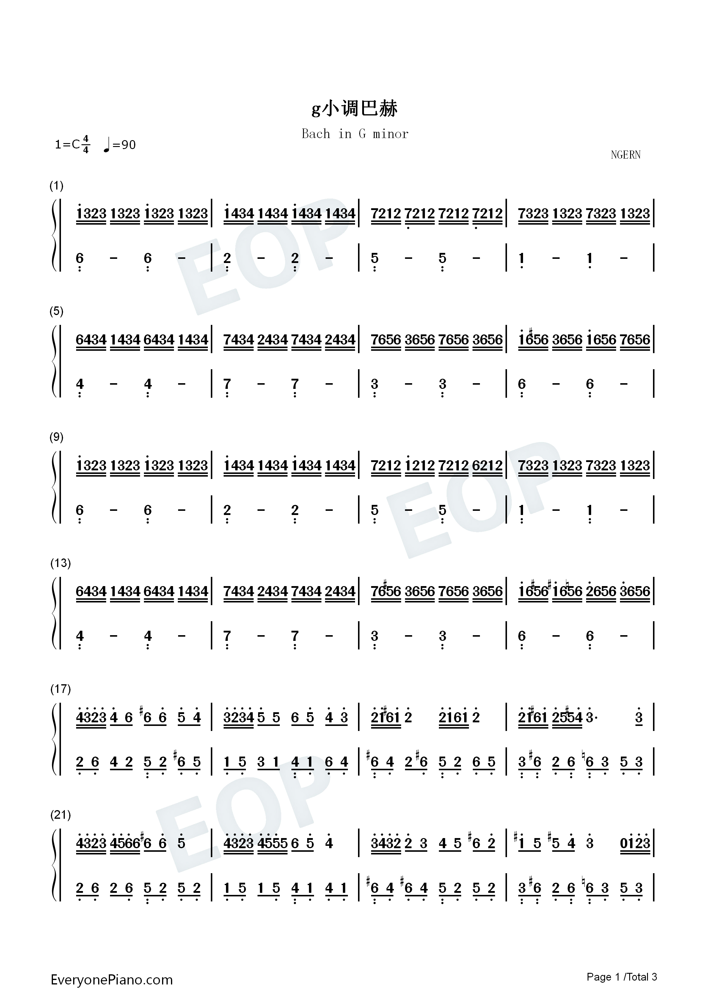 g小调巴赫钢琴简谱_巴赫演唱