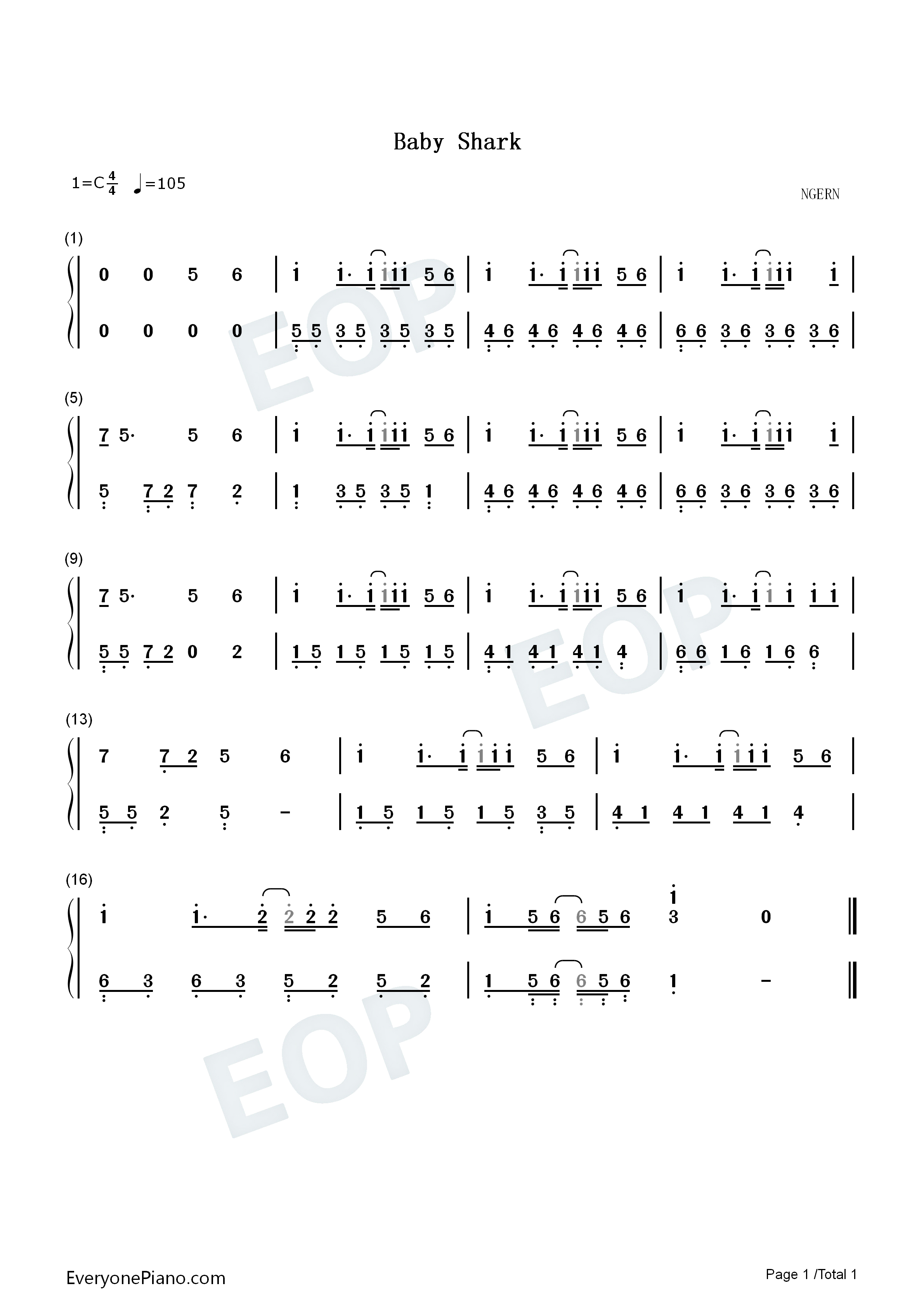 Baby_Shark钢琴简谱_碰碰狐演唱