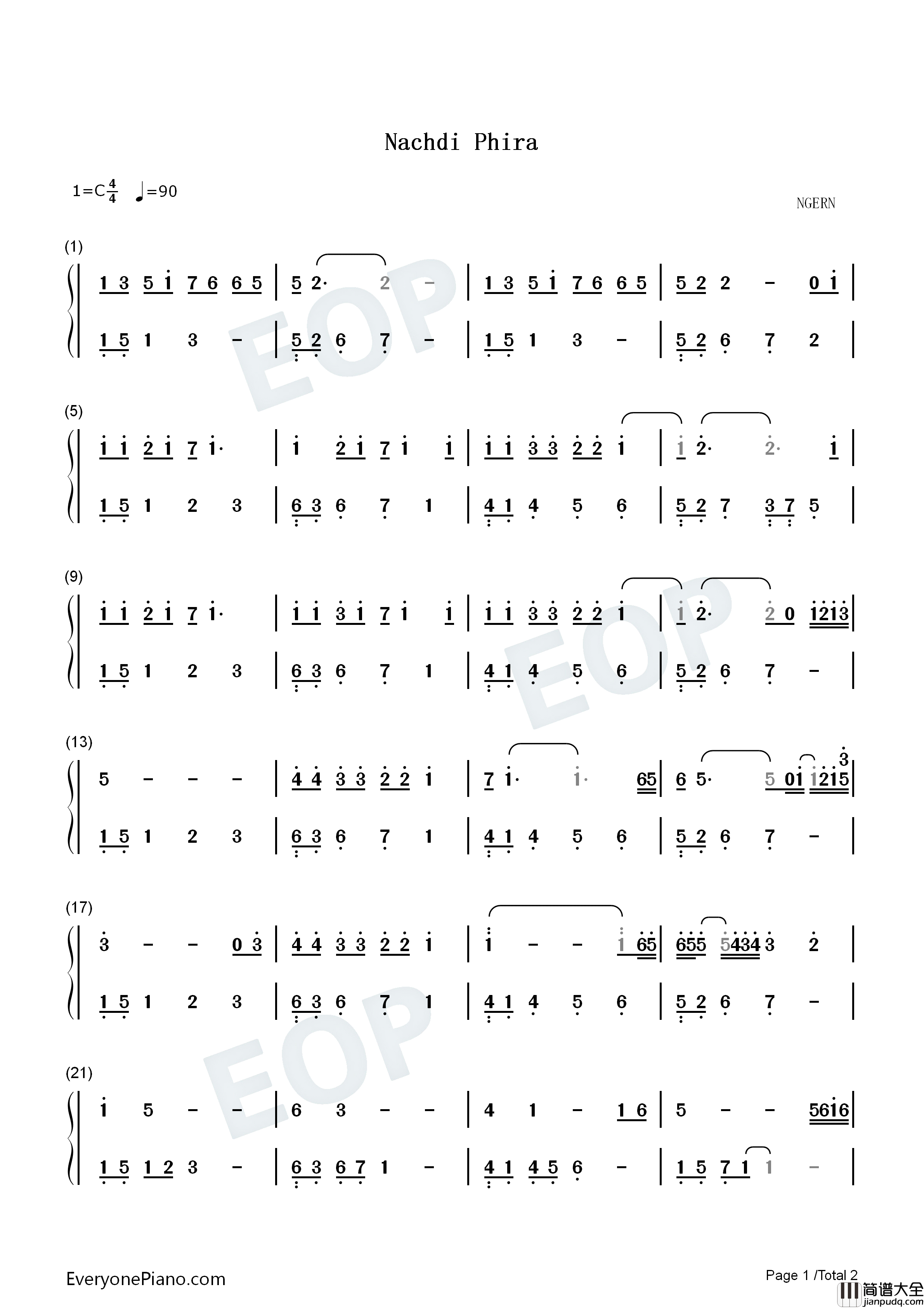 Nachdi_Phira钢琴简谱_Meghna_Mishra演唱