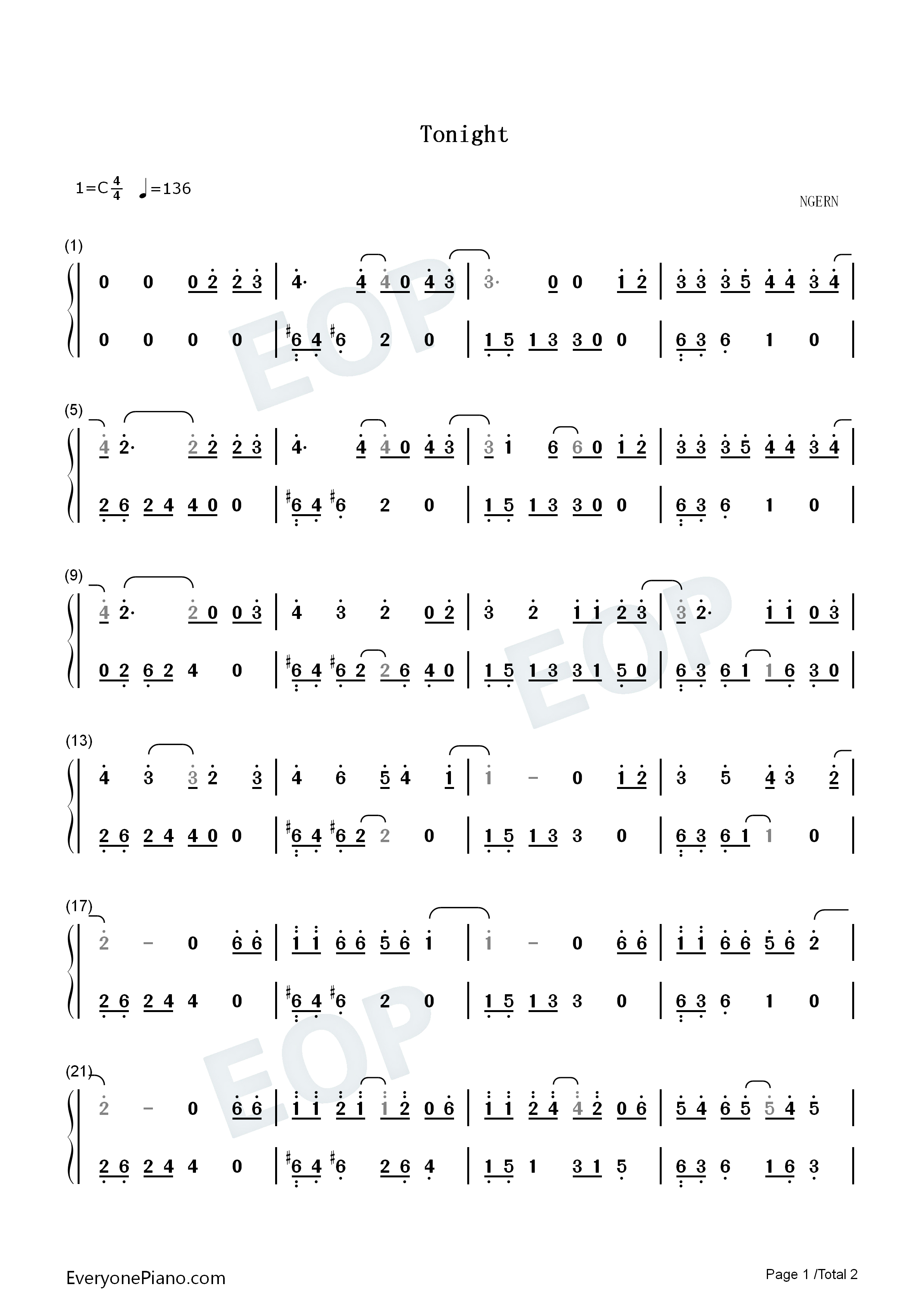 Tonight钢琴简谱_Big_Bang演唱