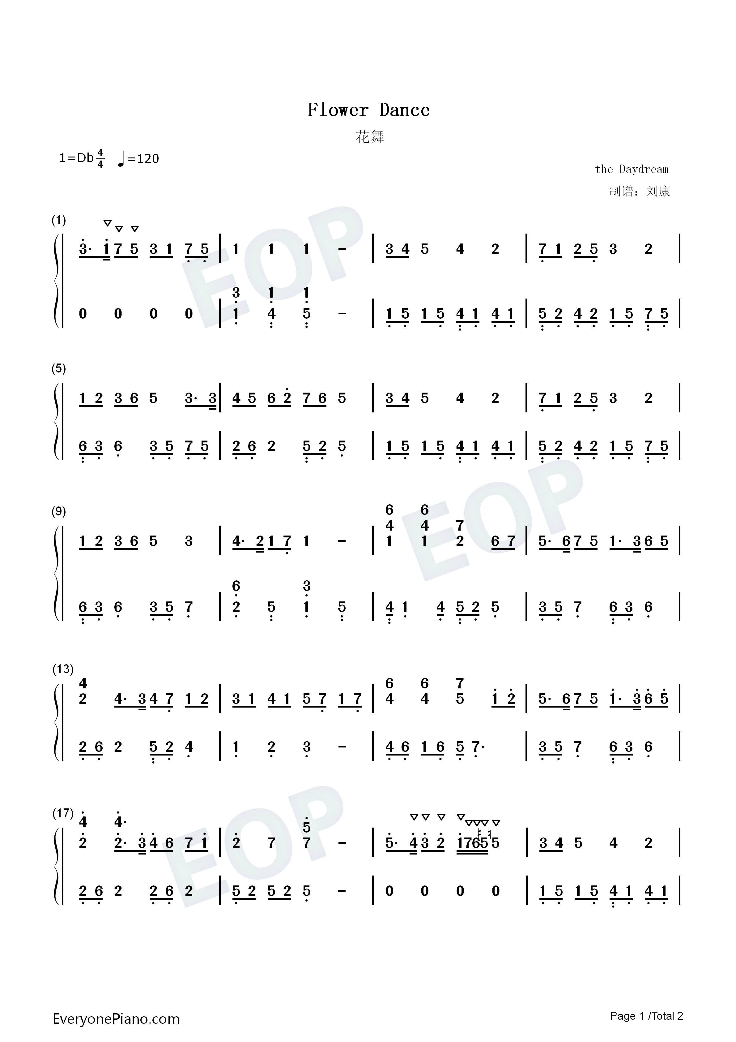 Flower_Dance钢琴简谱_The_Daydream演唱