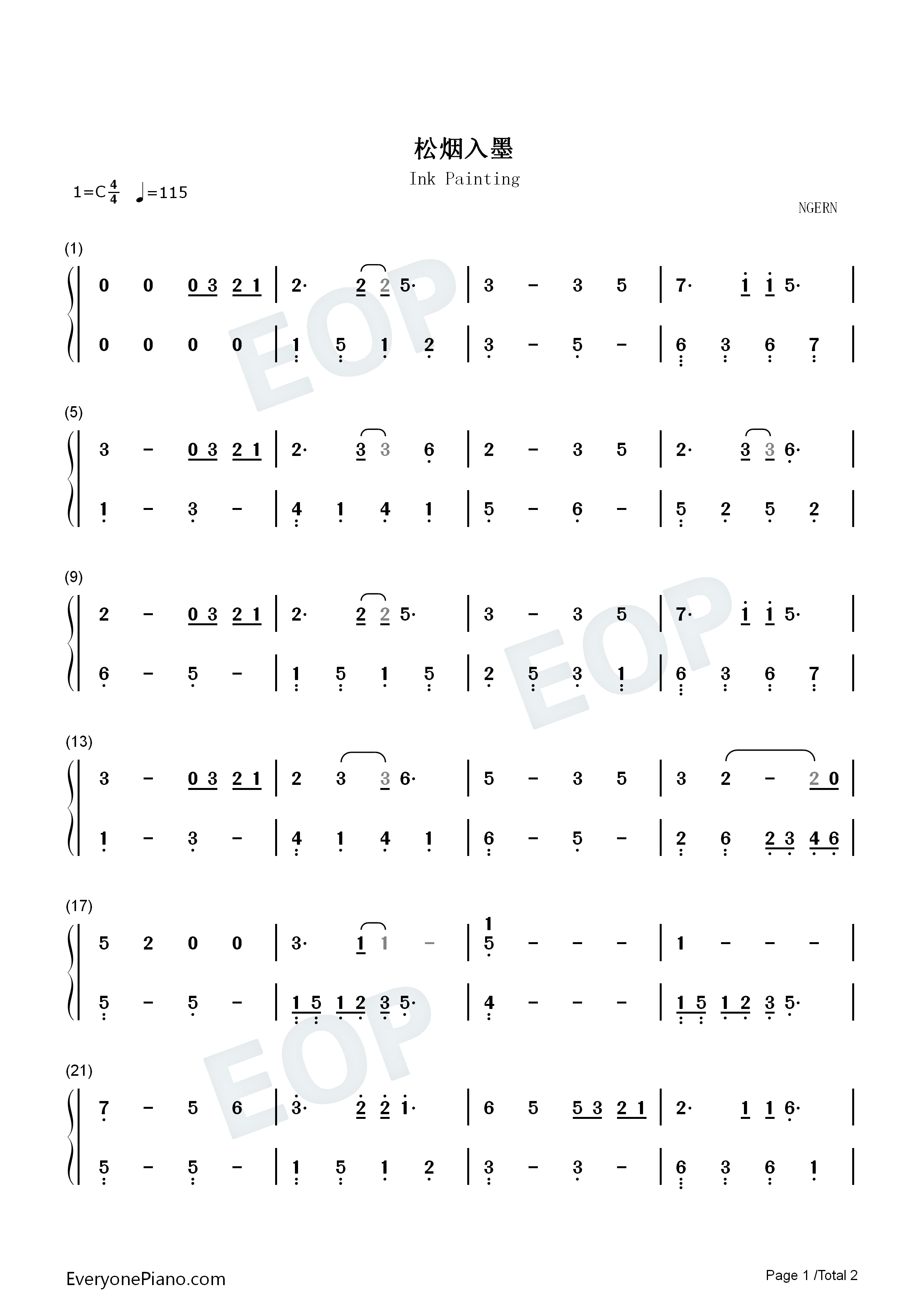 松烟入墨钢琴简谱_Winky诗演唱