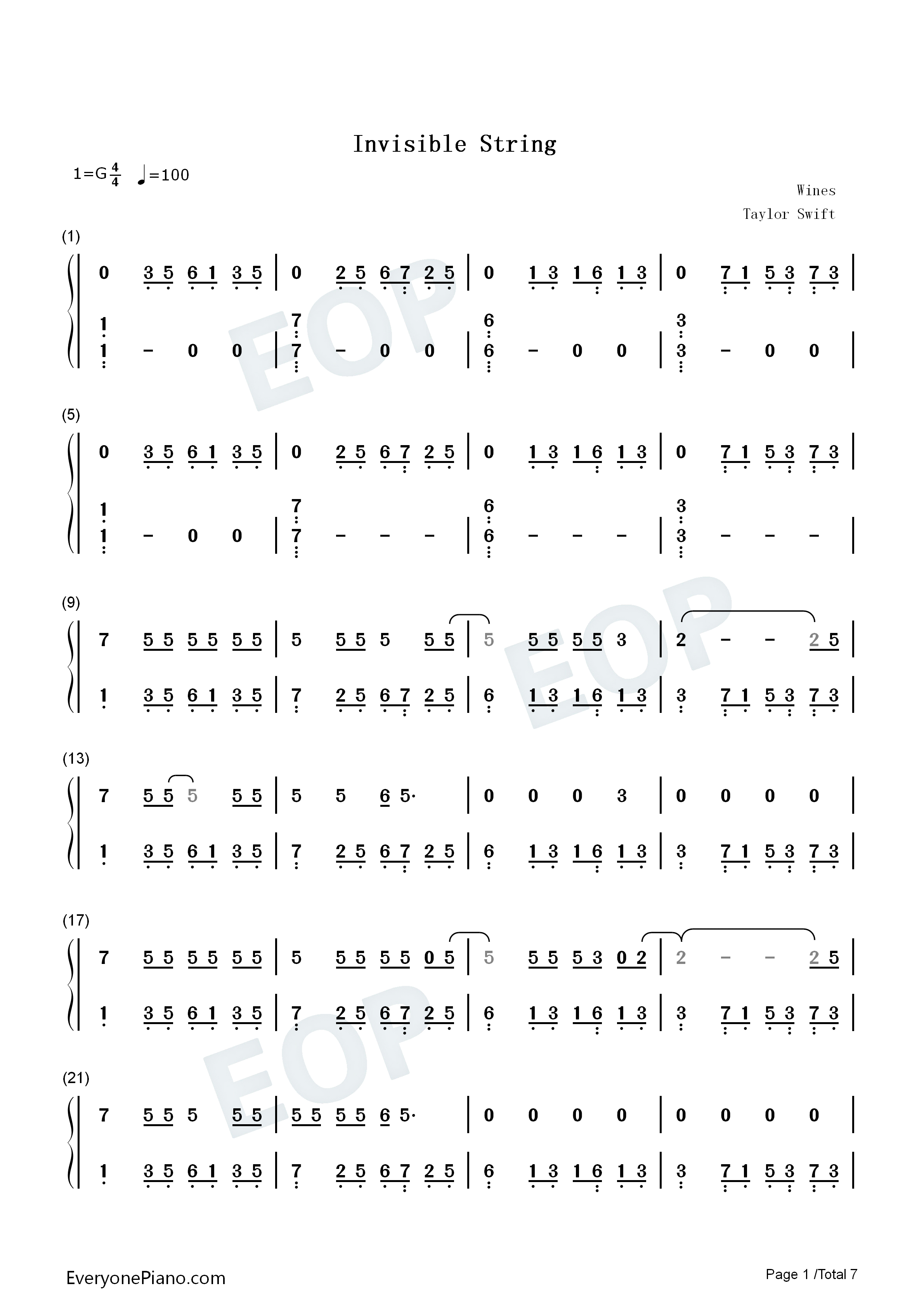 Invisible_String钢琴简谱_Taylor_Swift演唱