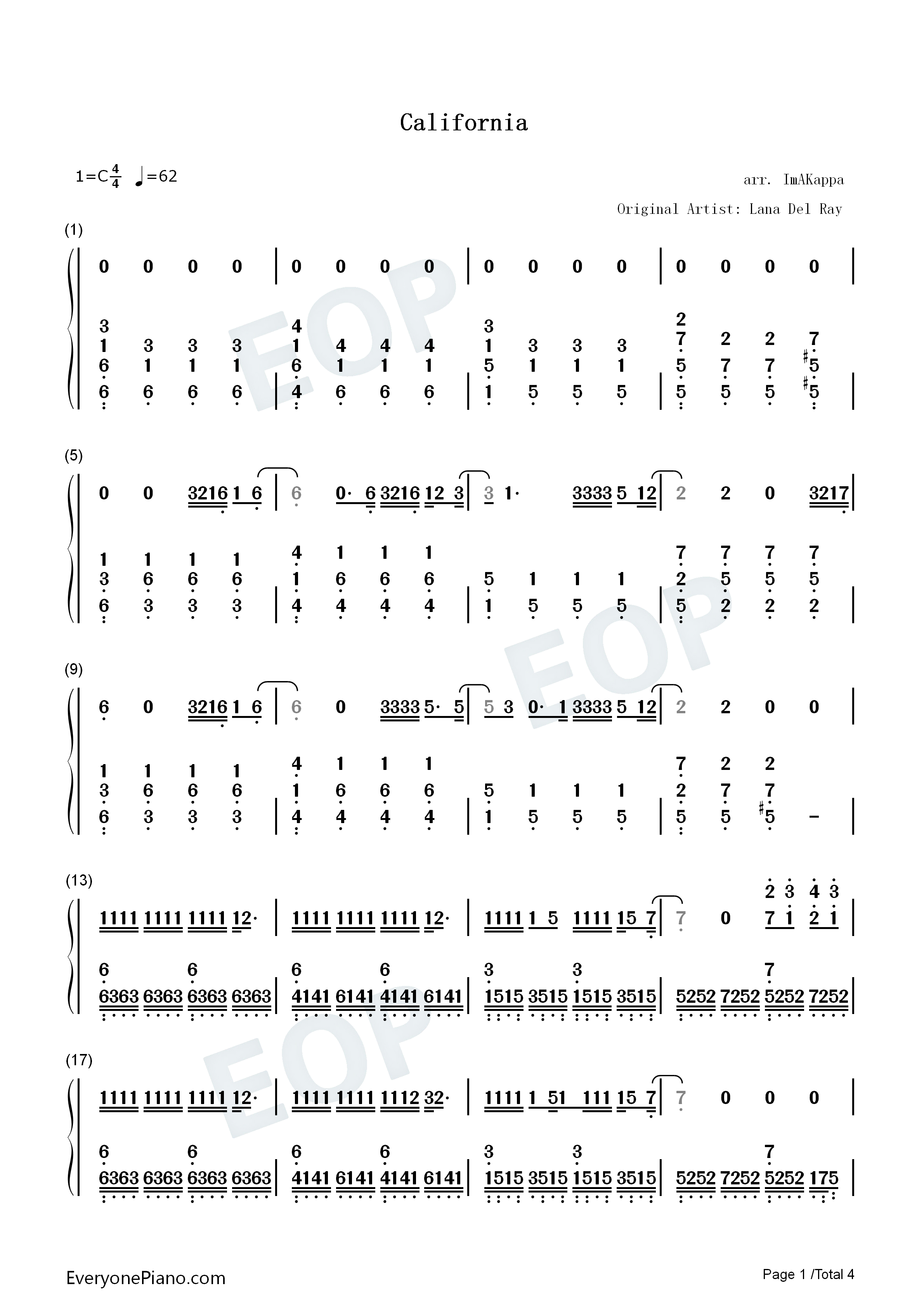 California钢琴简谱_Lana_Del_Rey演唱