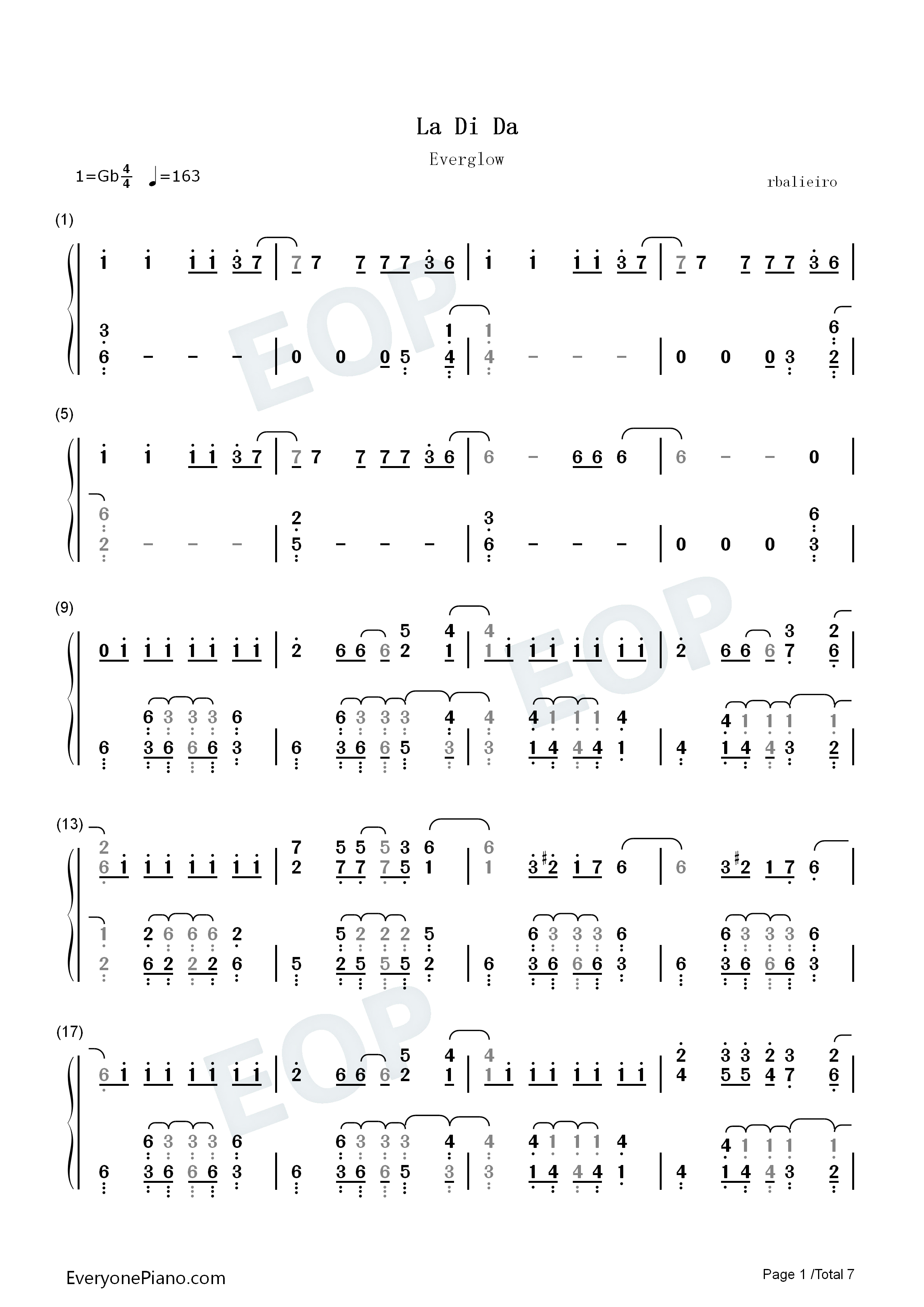 La_Di_Da钢琴简谱_Everglow演唱