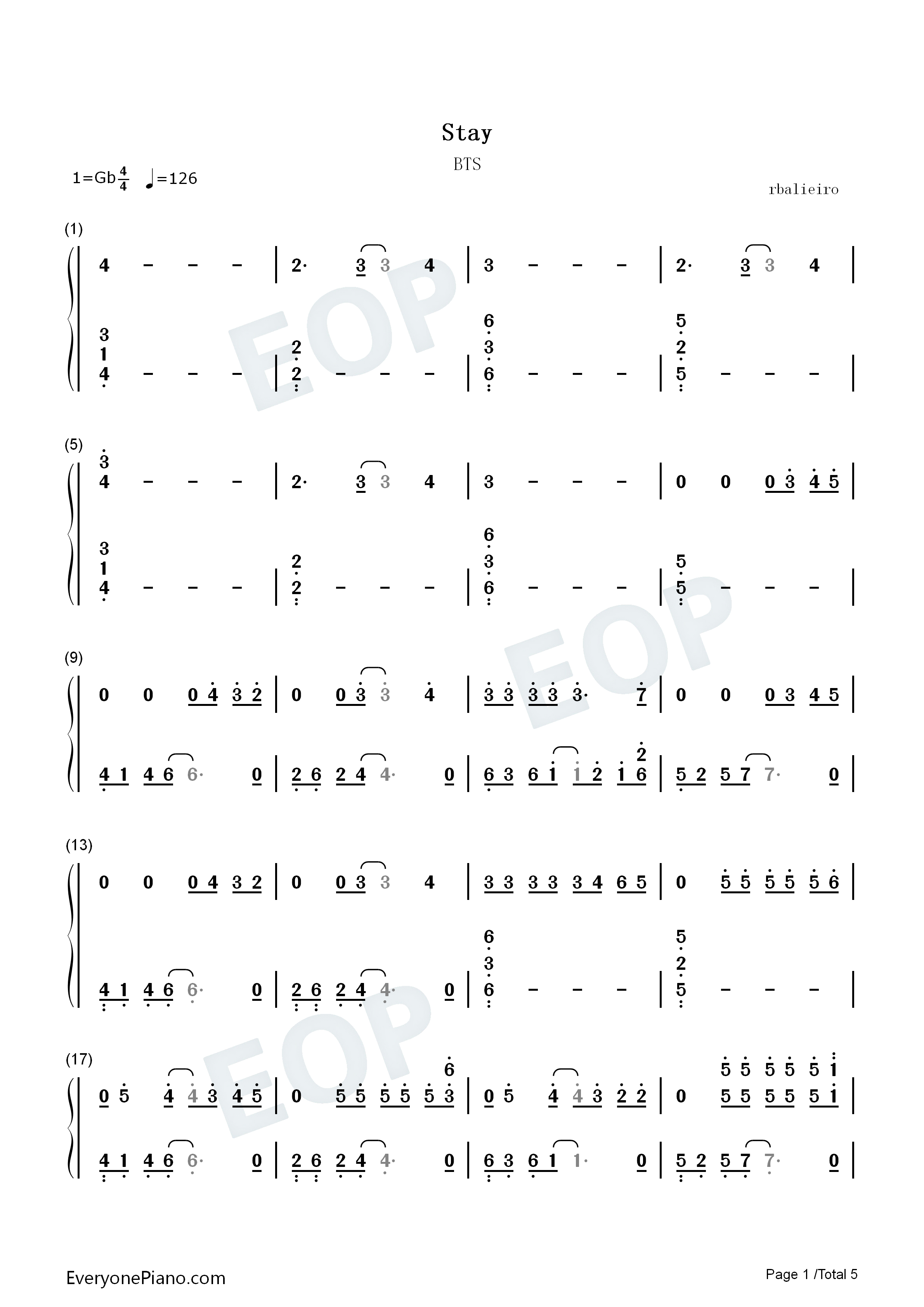 Stay钢琴简谱_防弹少年团演唱