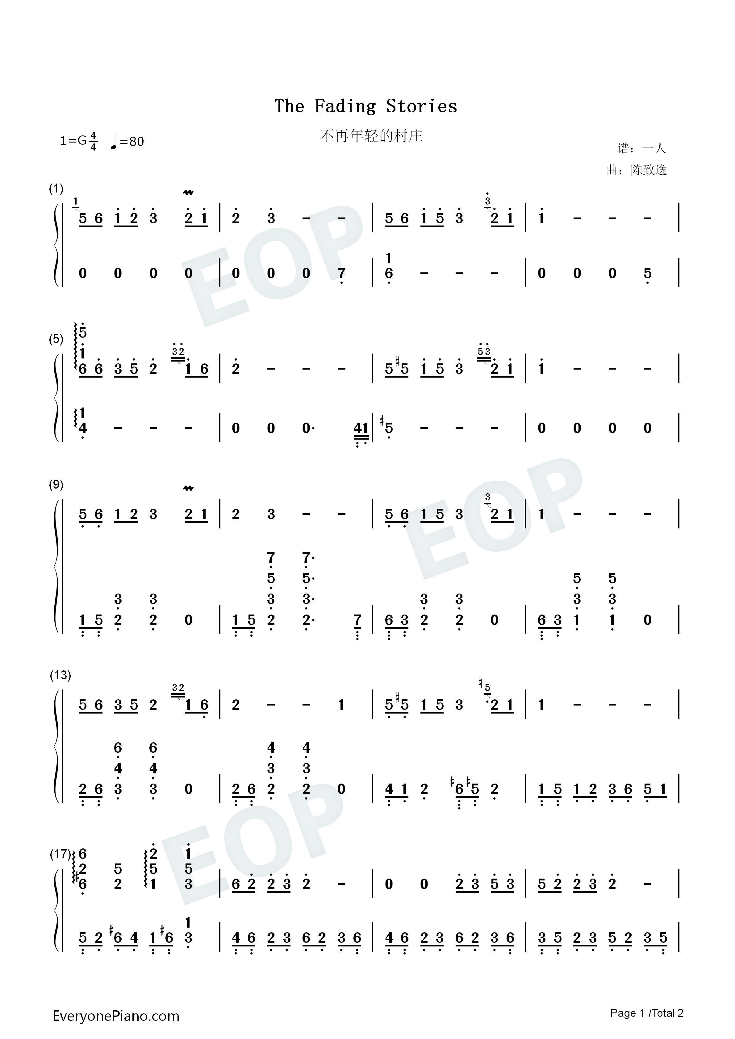 The_Fading_Stories钢琴简谱_陈致逸演唱