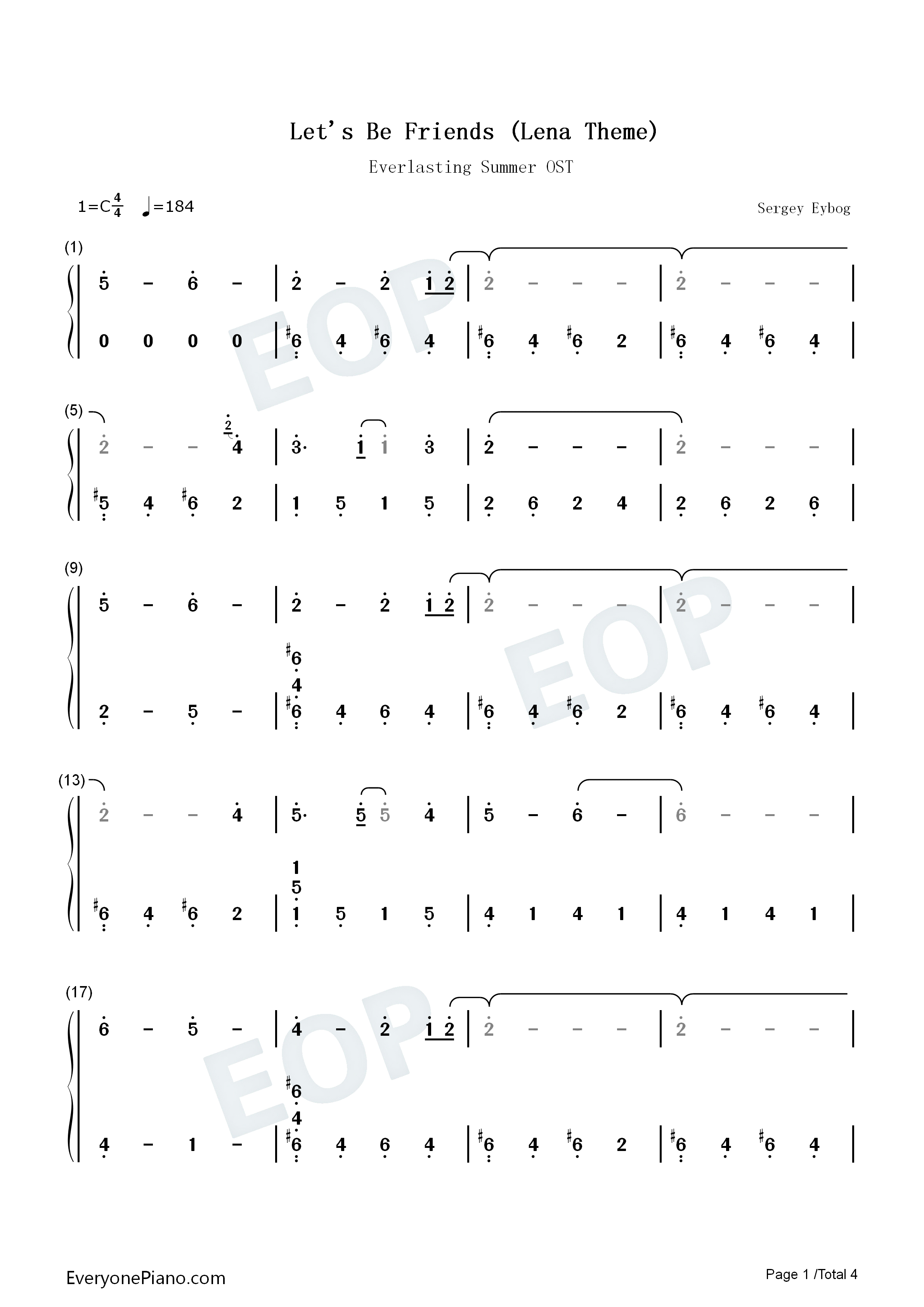 Let's_Be_Friends_Lena_Theme钢琴简谱_Sergey_Eybog演唱