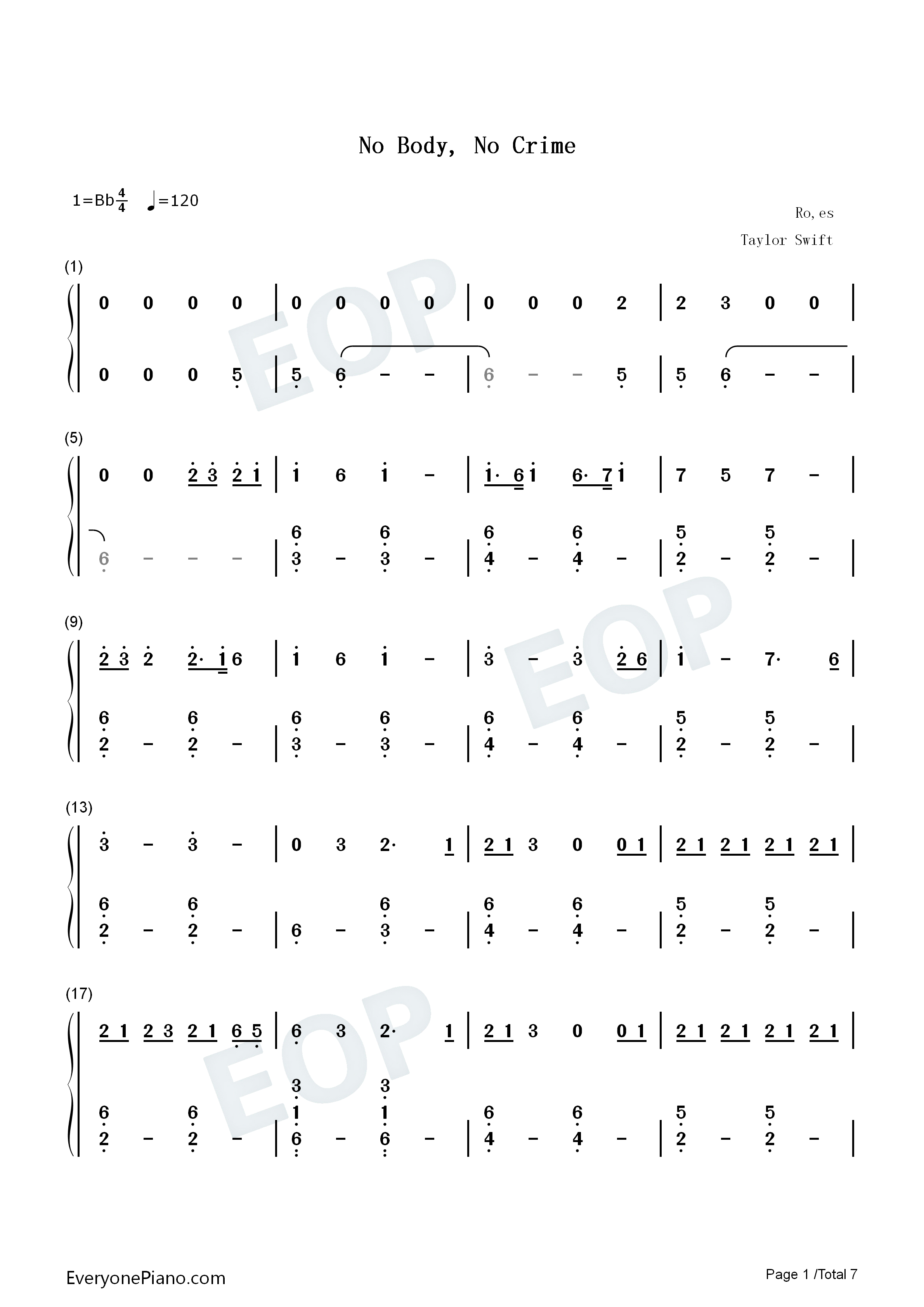 No_Body_No_Crime钢琴简谱_Taylor_Swift演唱