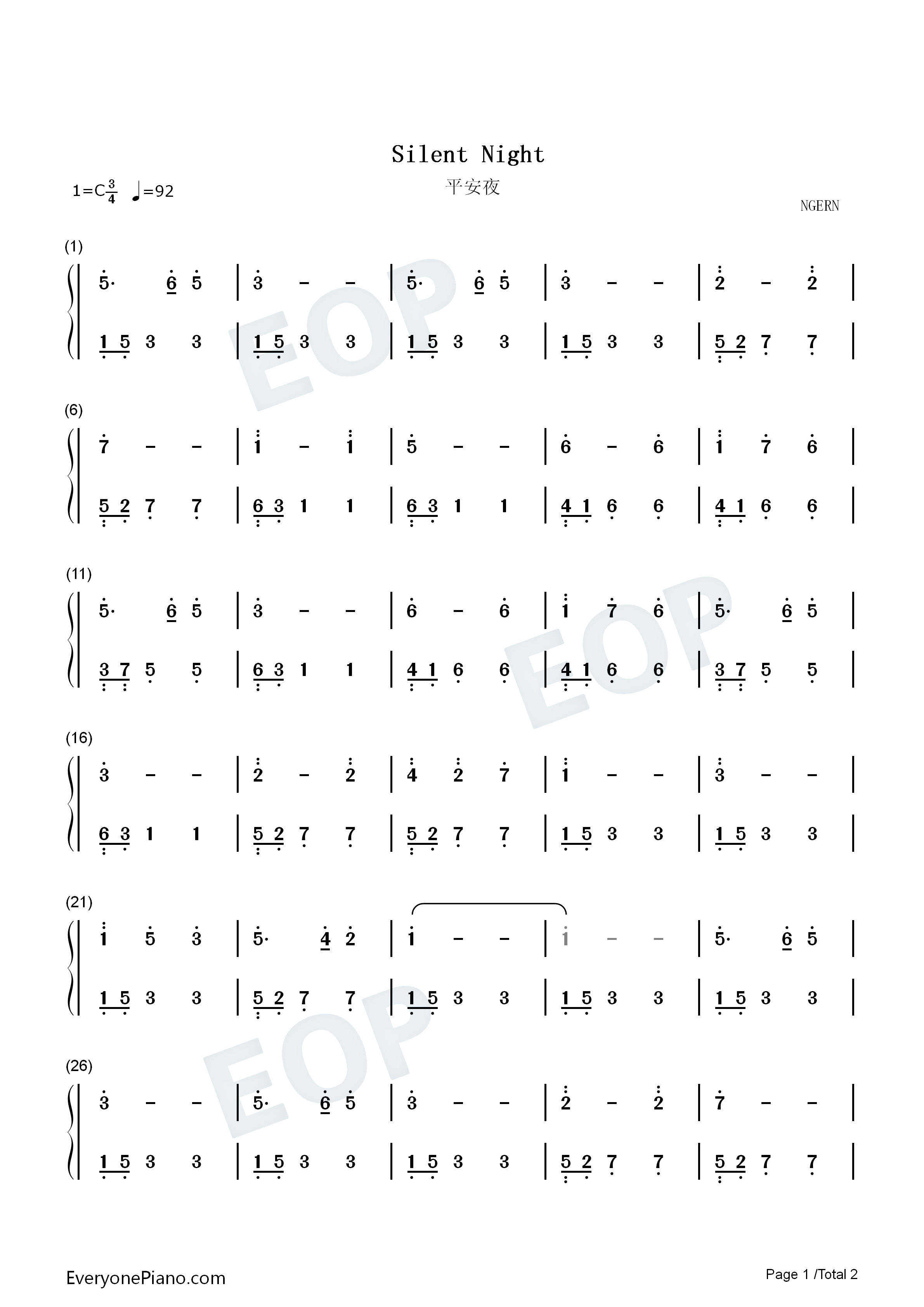 Silent_Night钢琴简谱_Franz_Gruber演唱