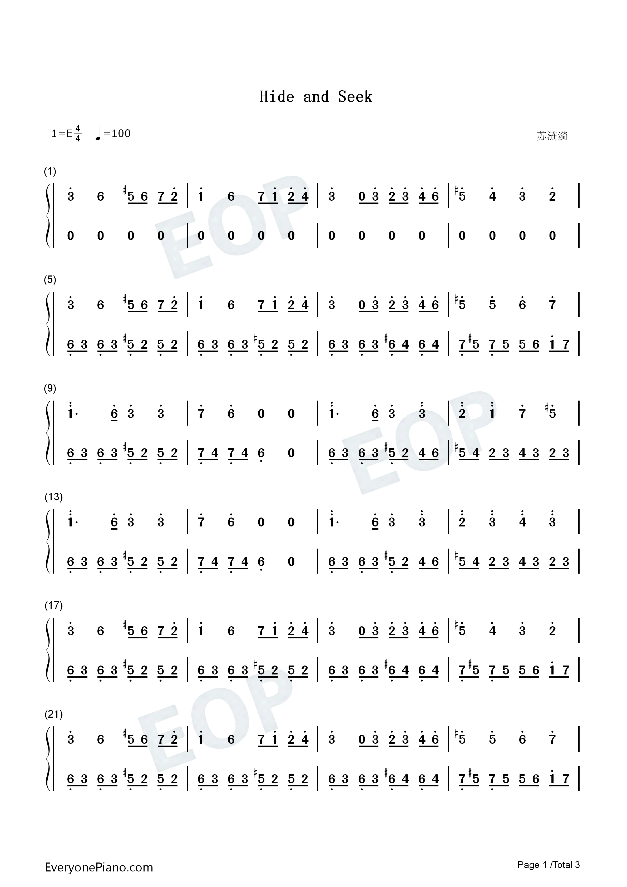 天堂岛之歌钢琴简谱_周深_Lizz_Robinett演唱