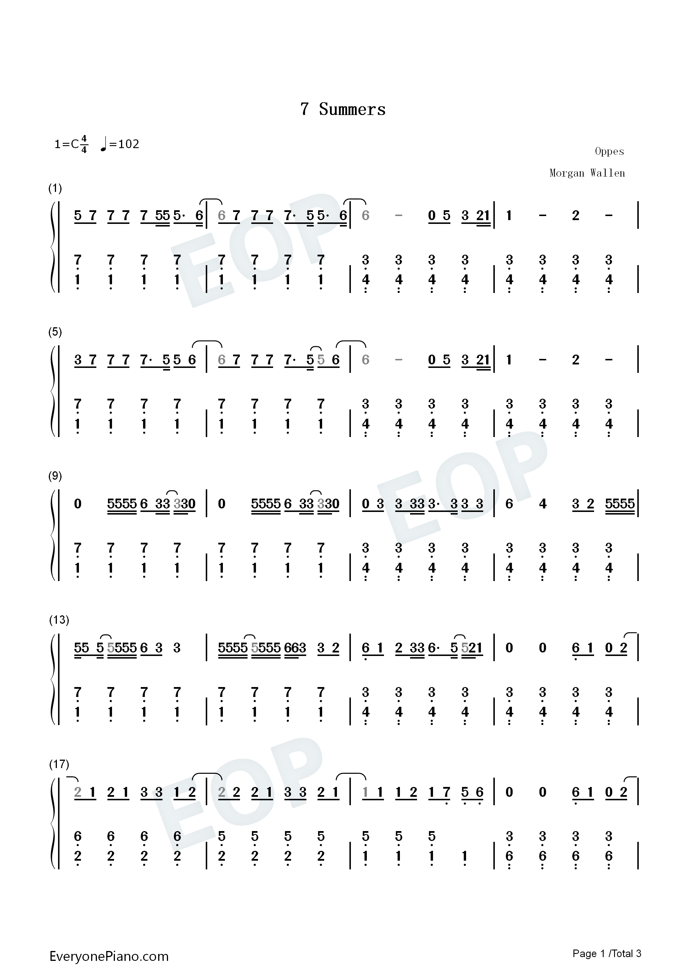 7_Summers钢琴简谱_Morgan_Wallen演唱