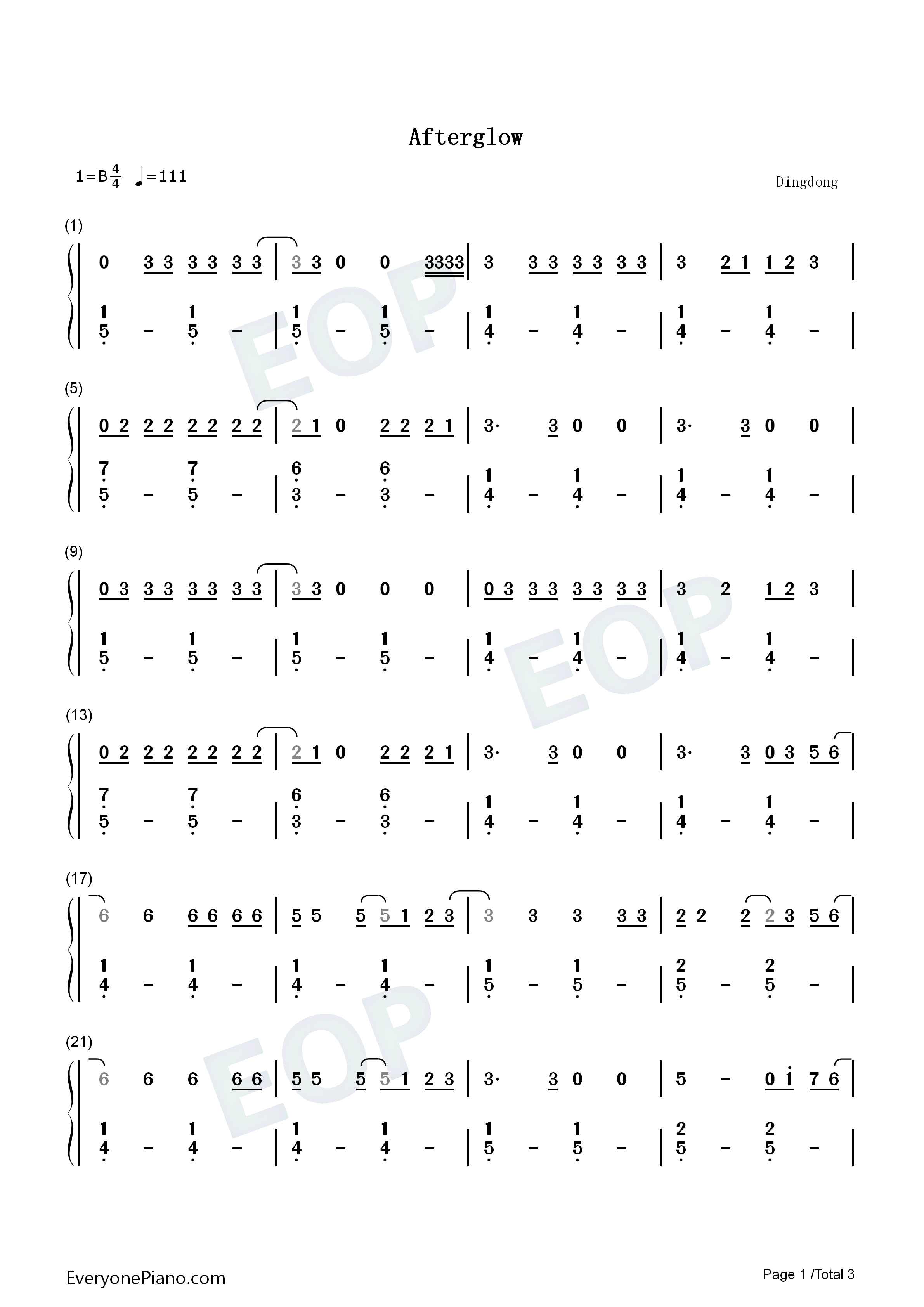 Afterglow钢琴简谱_Ed_Sheeran演唱