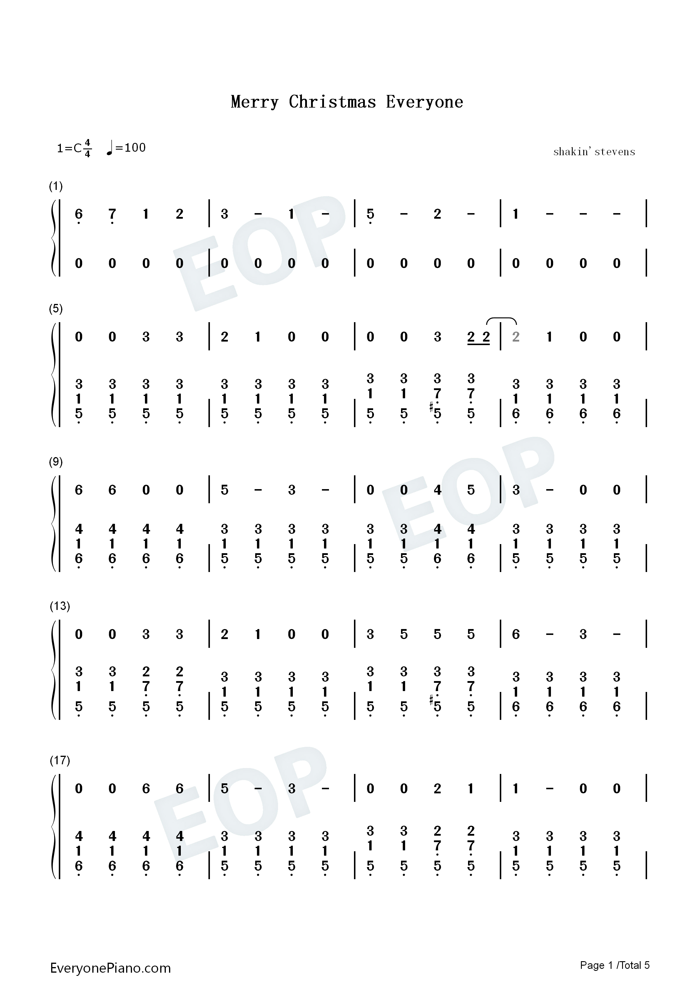 Merry_Christmas_Everyone钢琴简谱_Shakin'_Stevens演唱