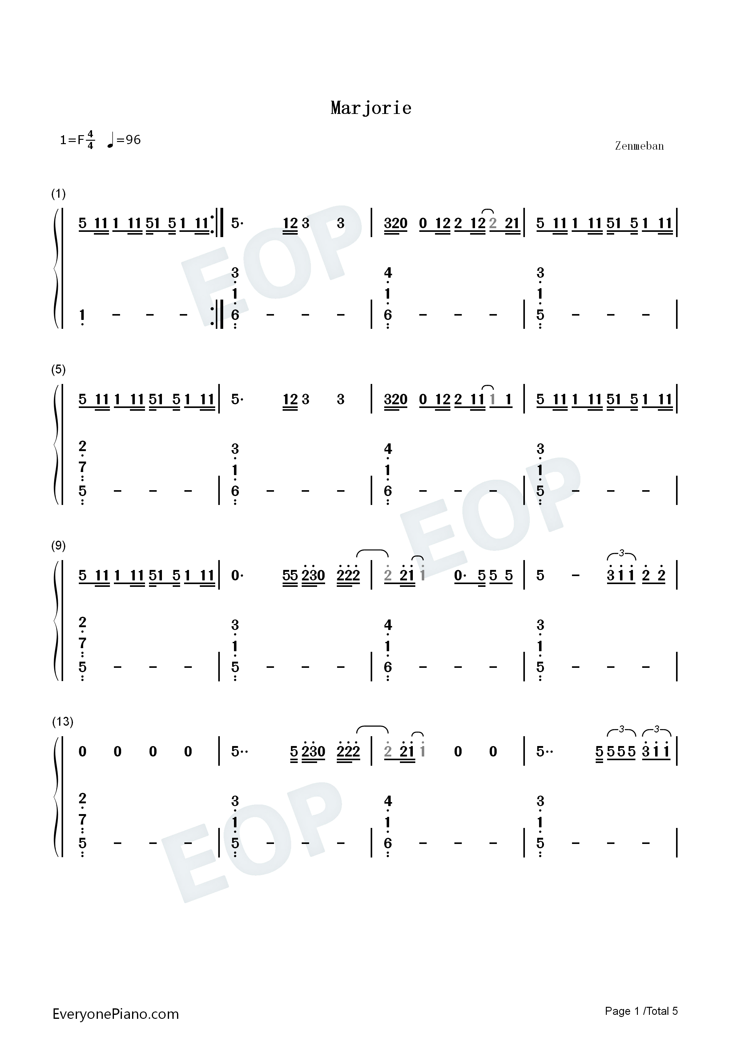 Marjorie钢琴简谱_Taylor_Swift演唱